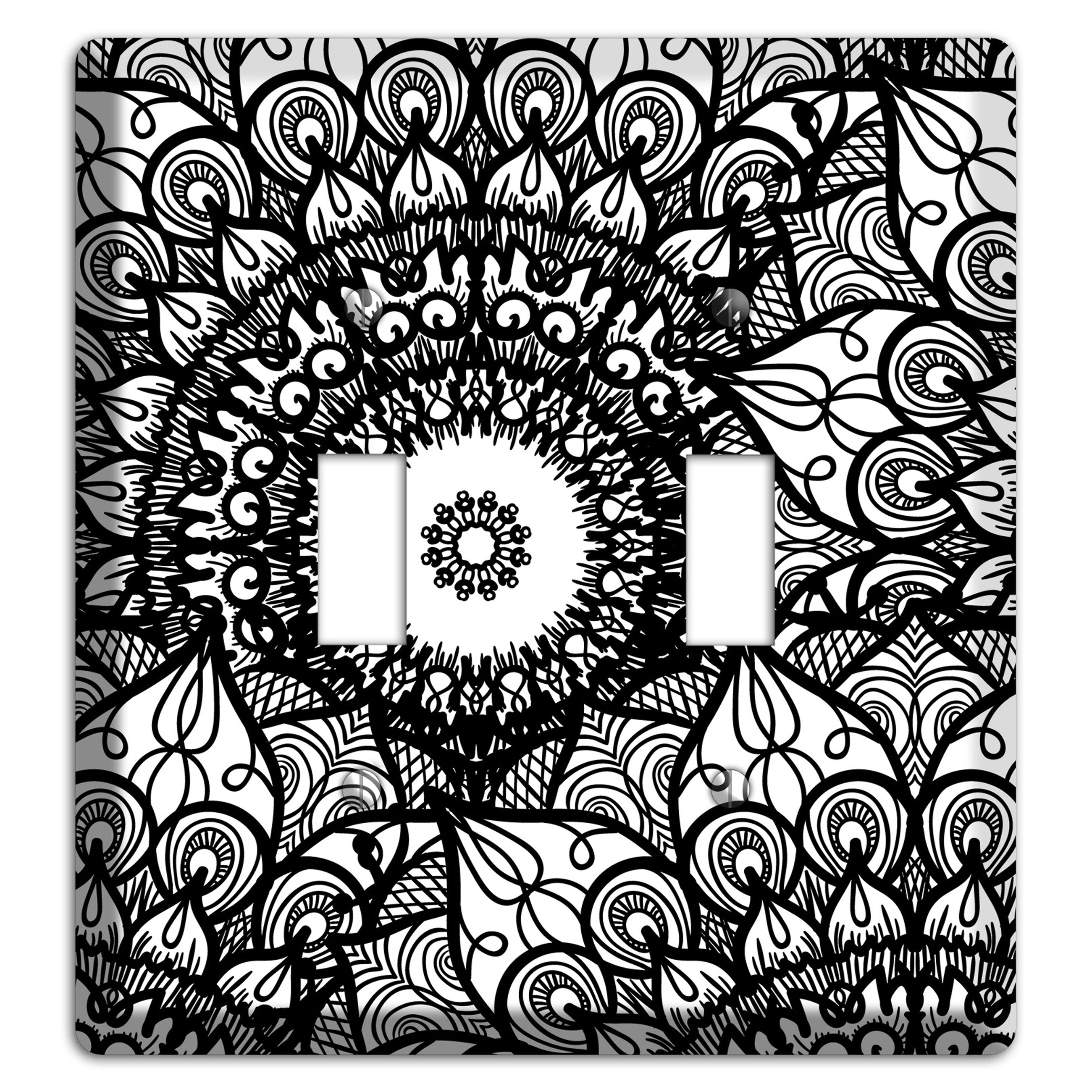 Mandala Black and White Style V Cover Plates 2 Toggle Wallplate