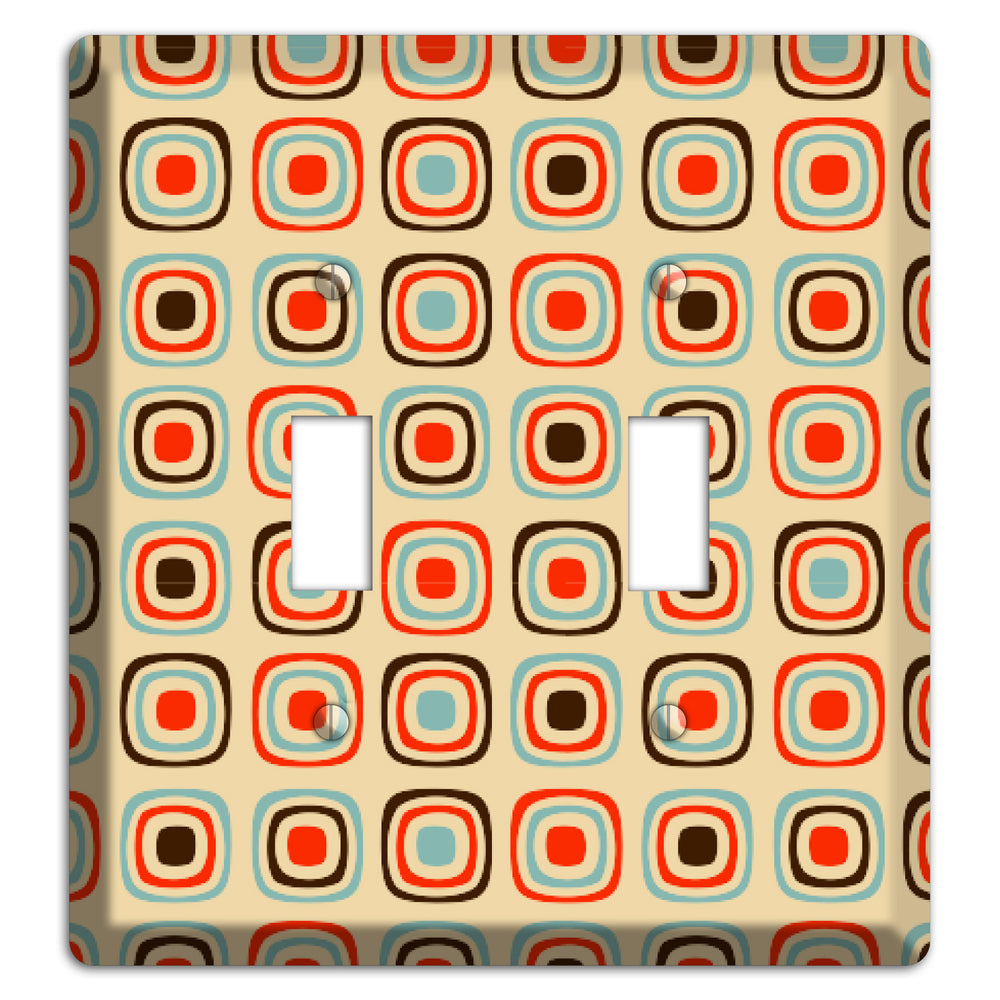Multi Coral Dusty Blue and Brown Retro Squares 2 Toggle Wallplate