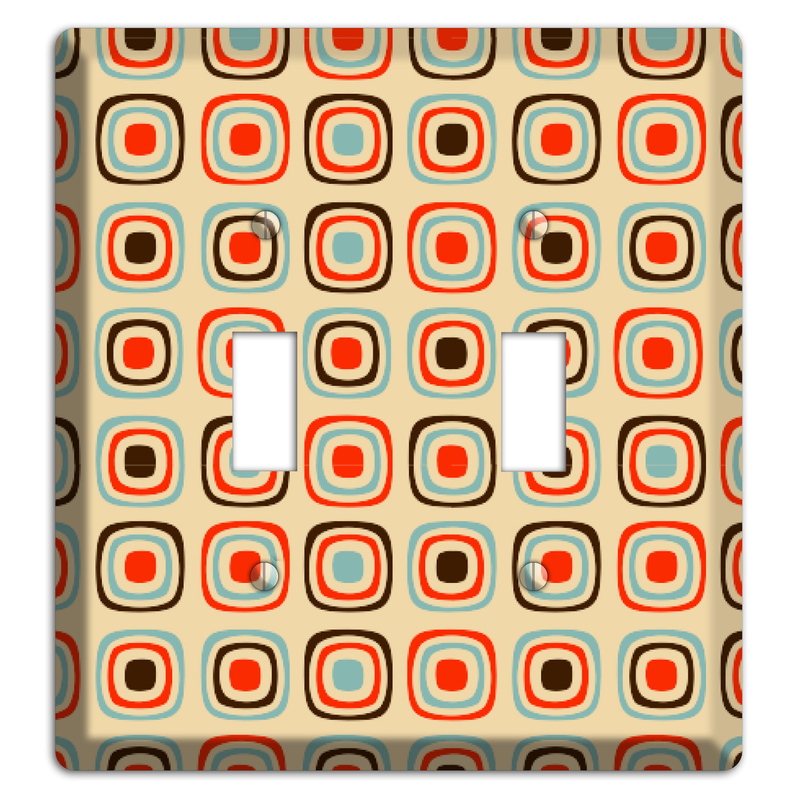 Multi Coral Dusty Blue and Brown Retro Squares 2 Toggle Wallplate