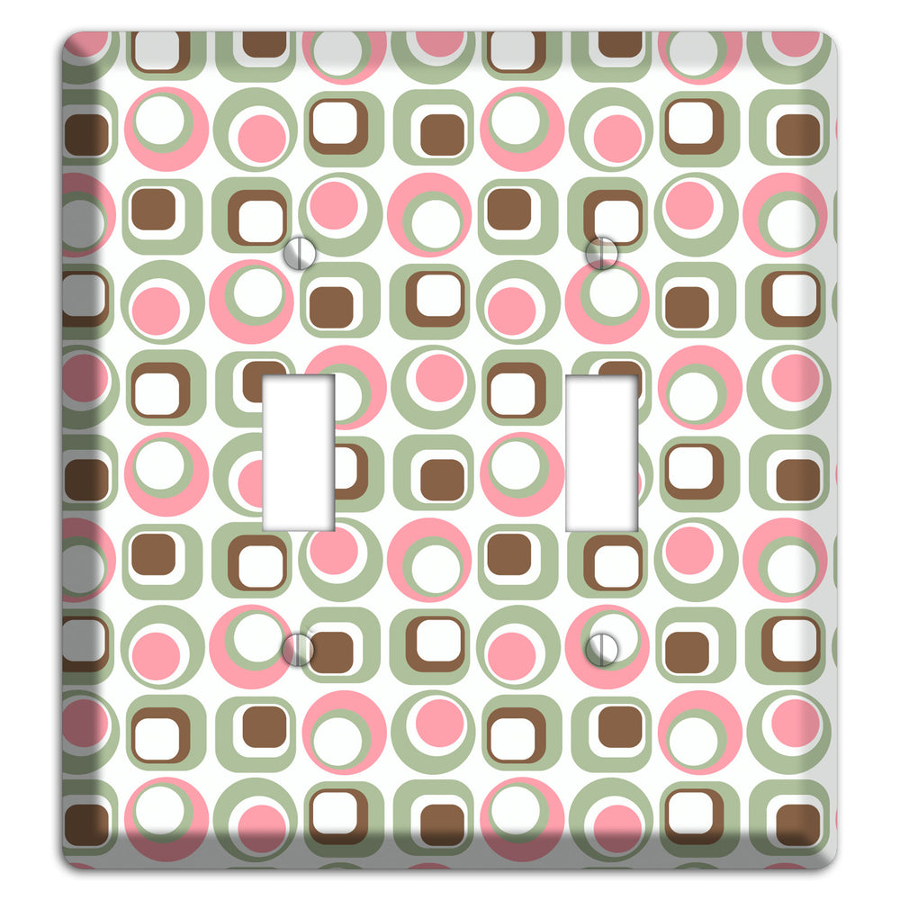 White with Pink Sage Brown Retro Squares and Circles 2 Toggle Wallplate