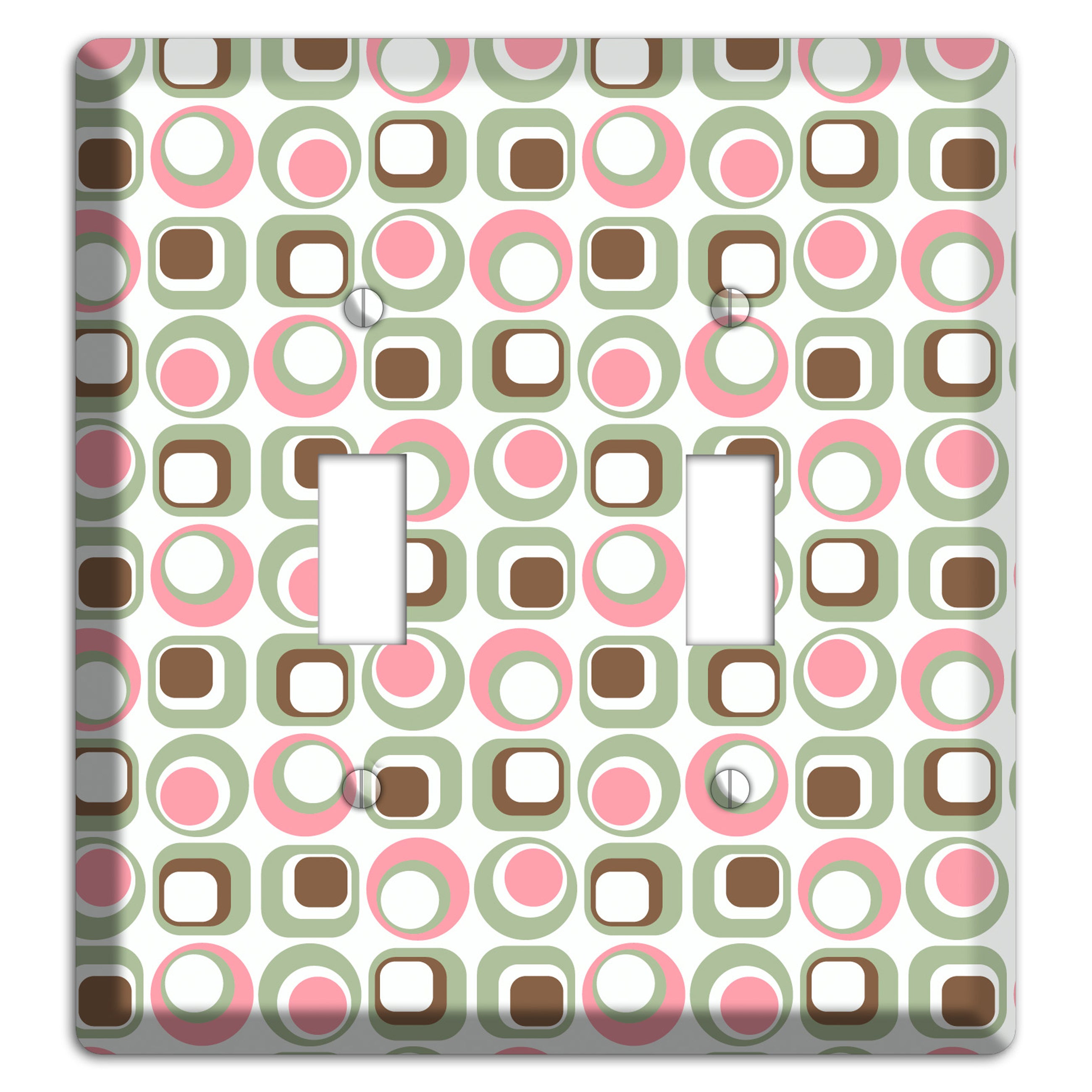 White with Pink Sage Brown Retro Squares and Circles 2 Toggle Wallplate