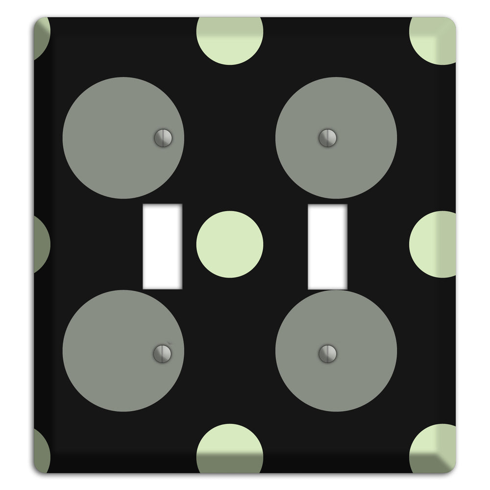 Black with Grey and Sage Multi Medium Polka Dots 2 Toggle Wallplate