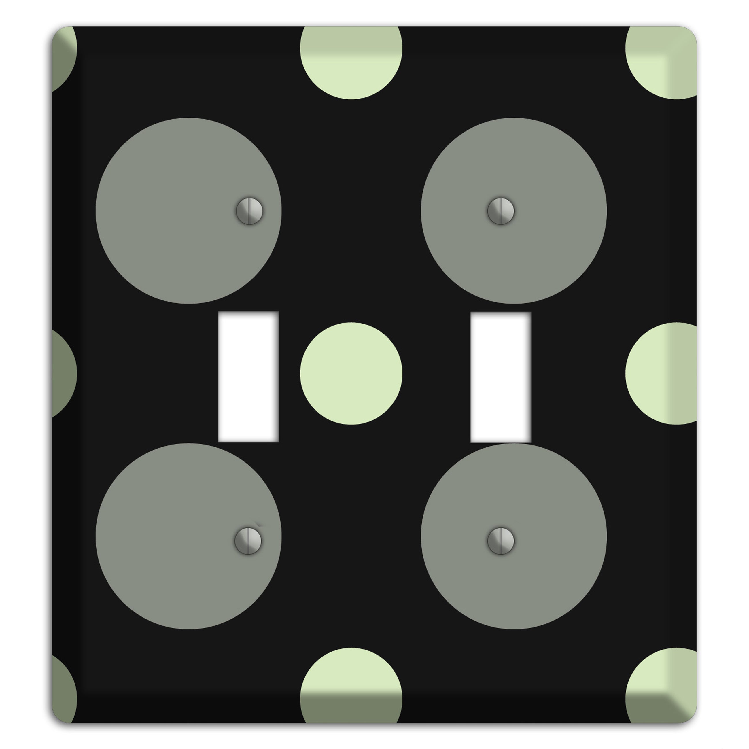Black with Grey and Sage Multi Medium Polka Dots 2 Toggle Wallplate
