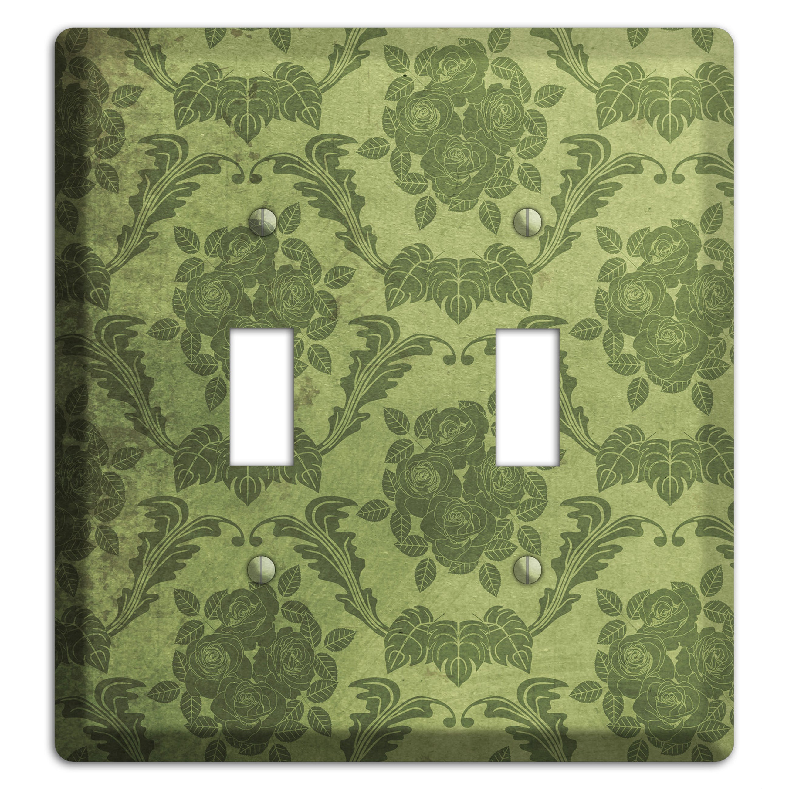 Green Smoke Vintage Rose Damask 2 Toggle Wallplate
