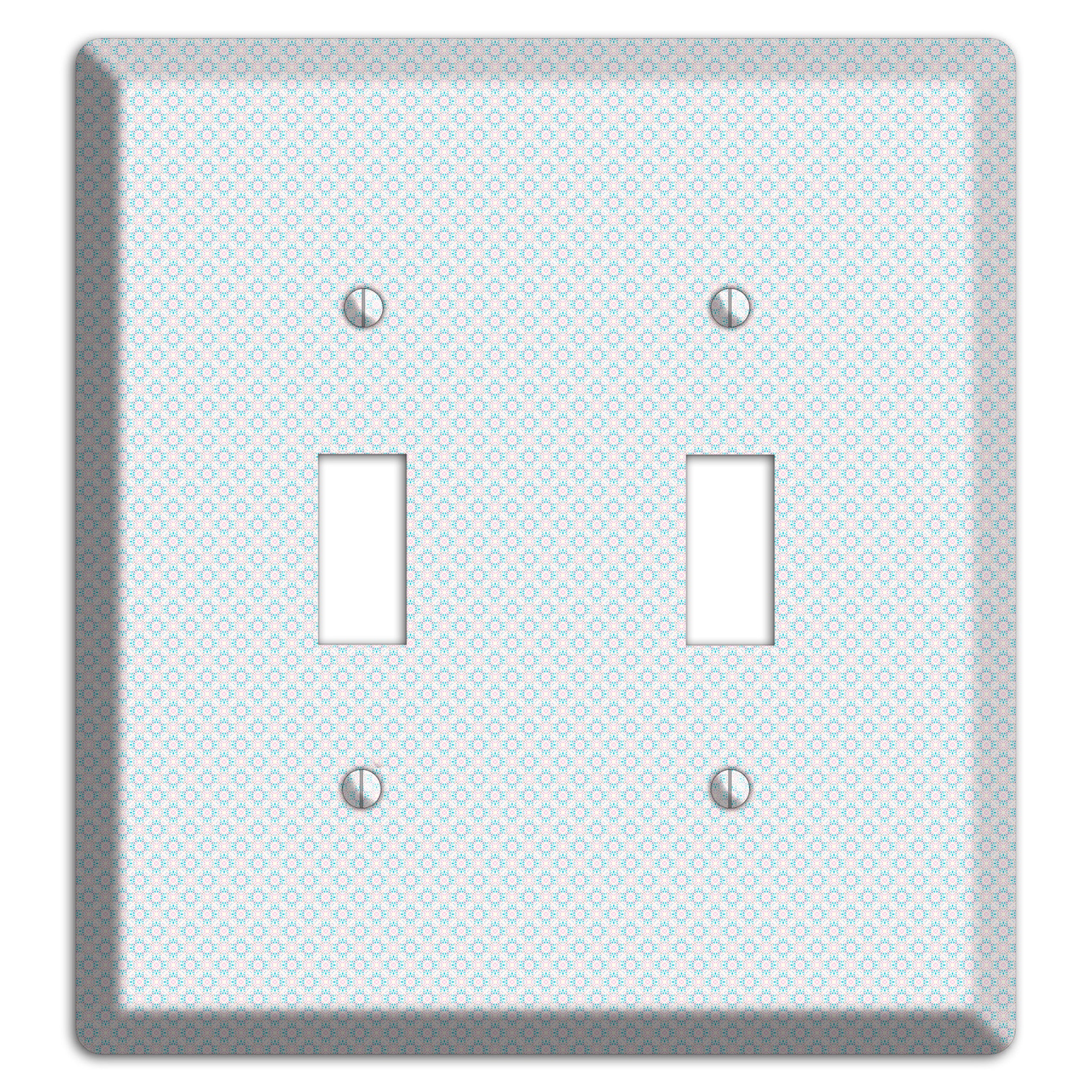 White with Light Blue Tiny Arabesque 2 Toggle Wallplate