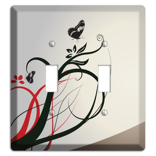 Grey and Red Floral Sprig with Butterfly 2 Toggle Wallplate