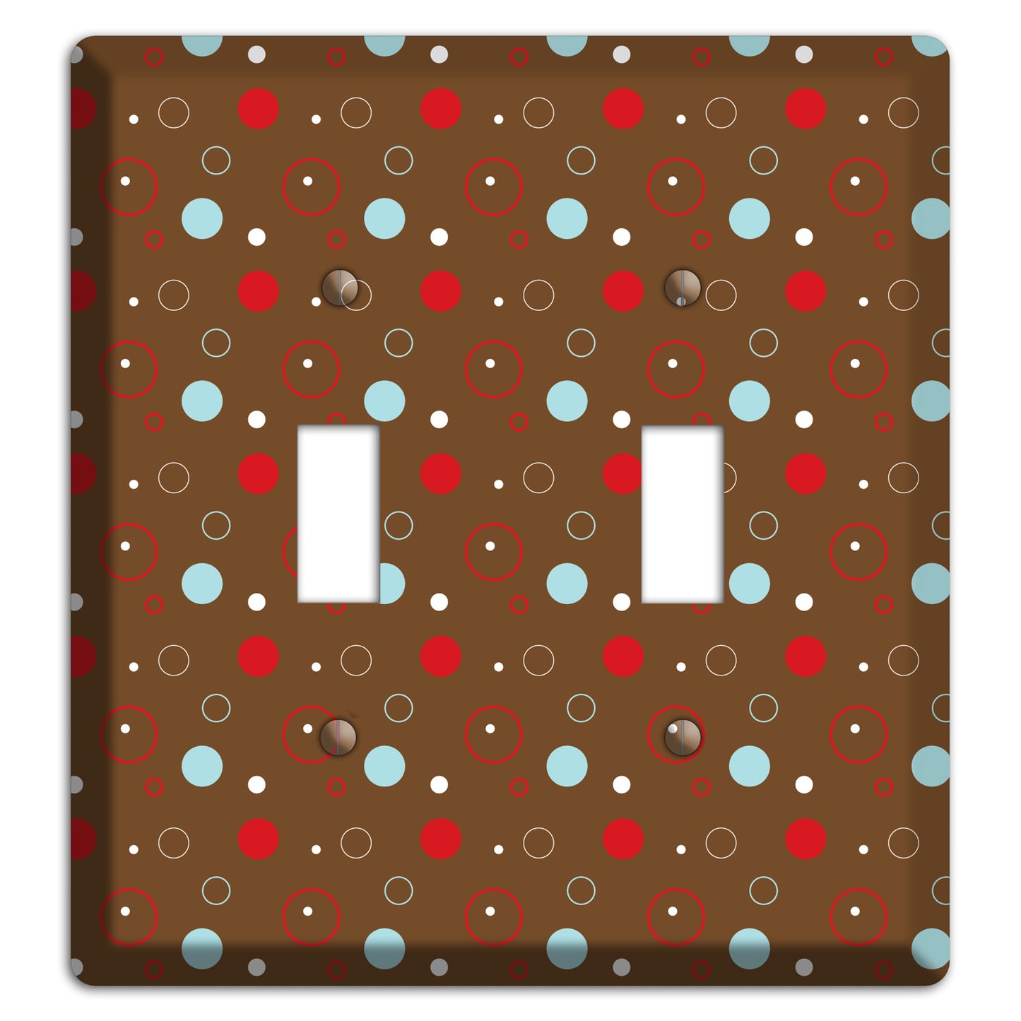 Brown with Red and Dusty Blue Dots and Circles 2 Toggle Wallplate