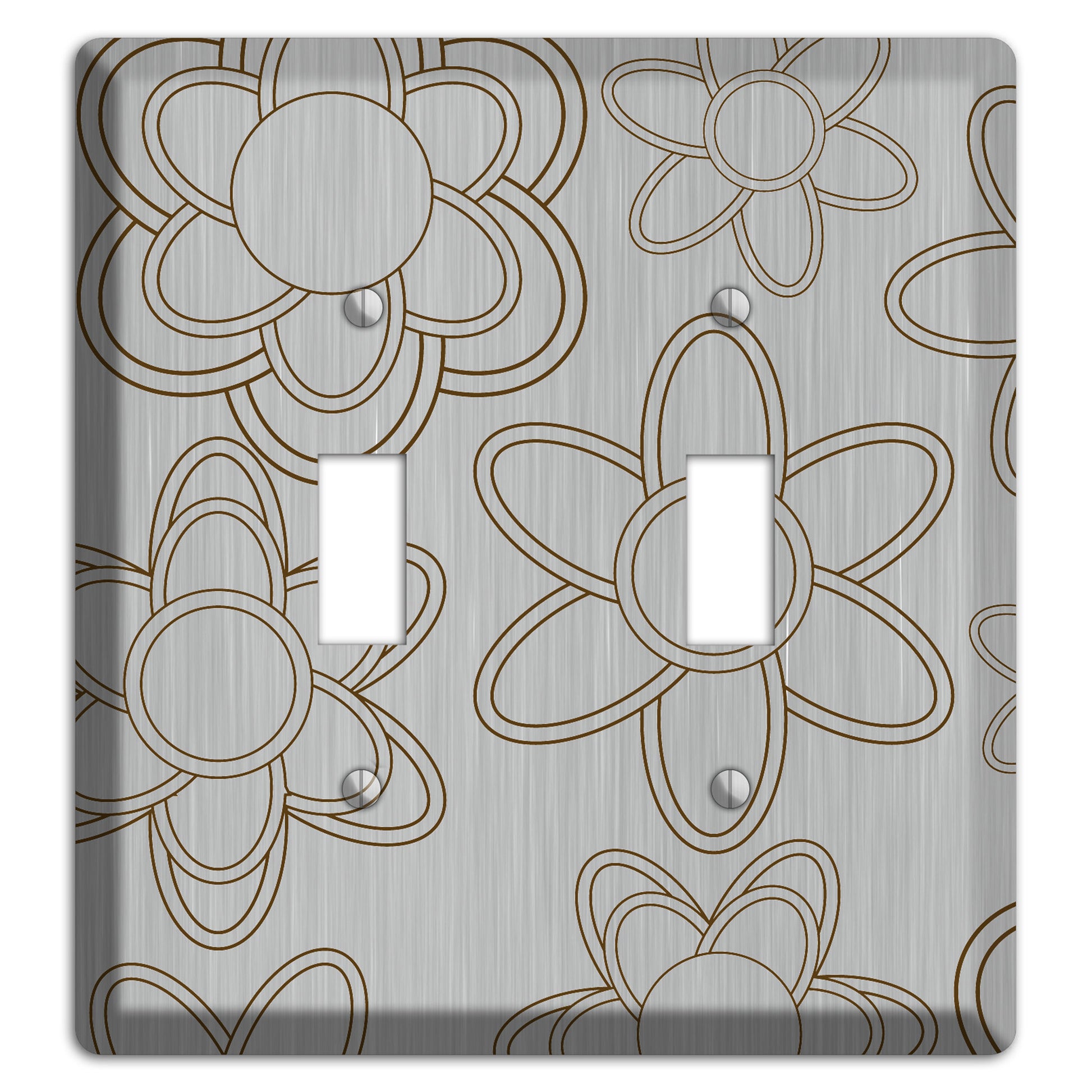Retro Floral Contour  Stainless 2 Toggle Wallplate