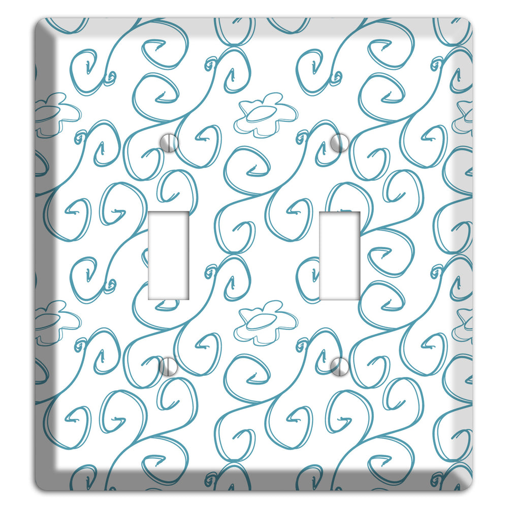 Blue Scroll Flower Contour 2 Toggle Wallplate