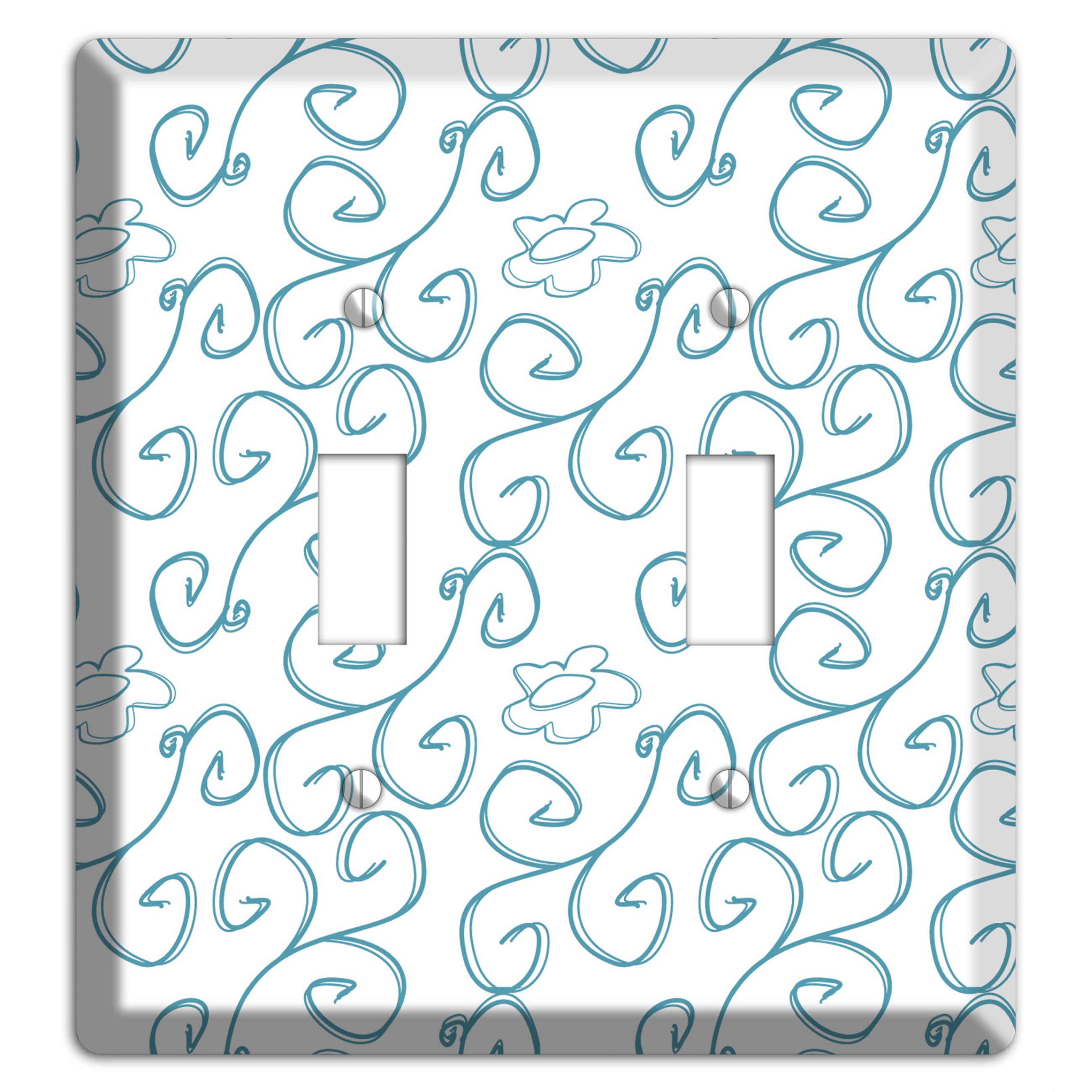 Blue Scroll Flower Contour 2 Toggle Wallplate