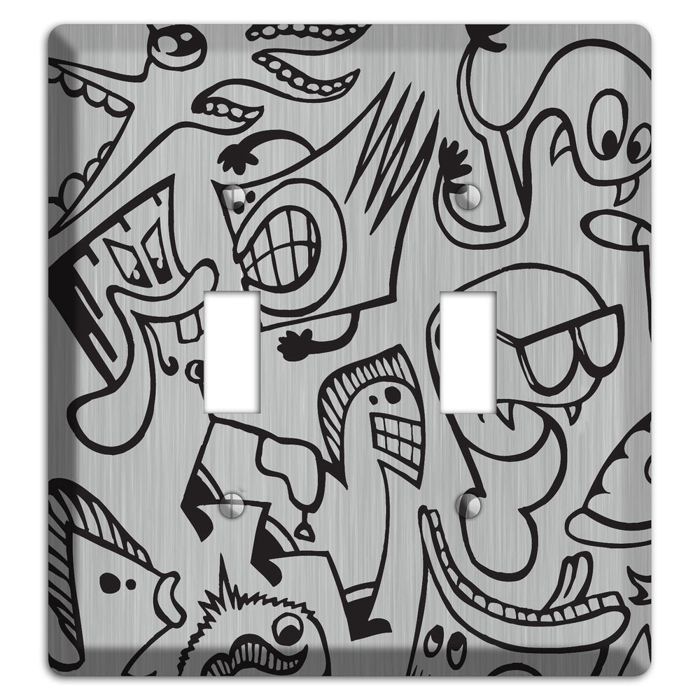 Whimsical Faces 1 Stainless Steel 2 Toggle Wallplate