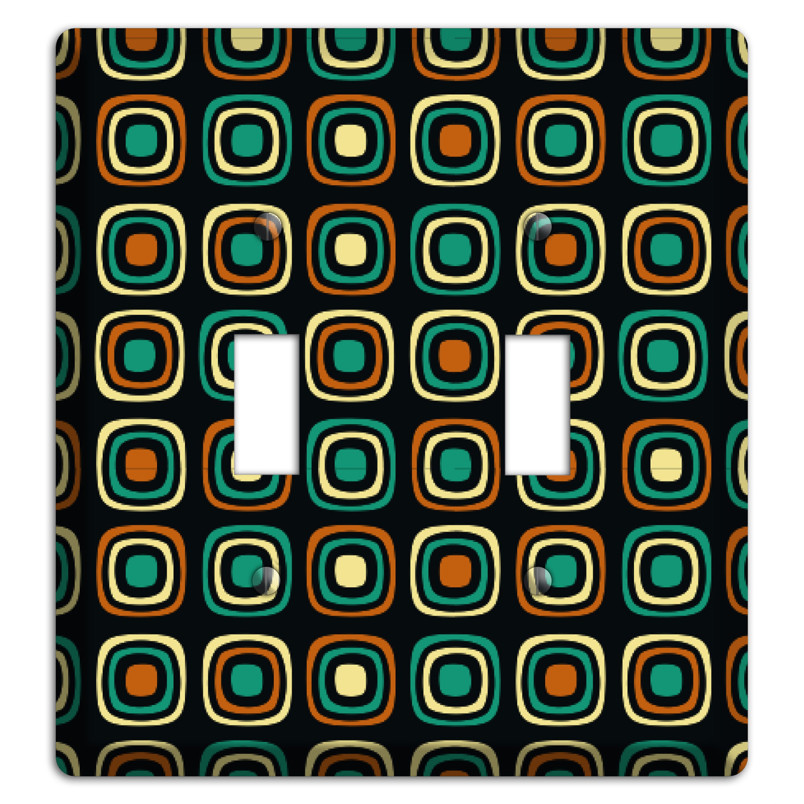 Multi Brown Umber Teal Retro Squares 2 Toggle Wallplate