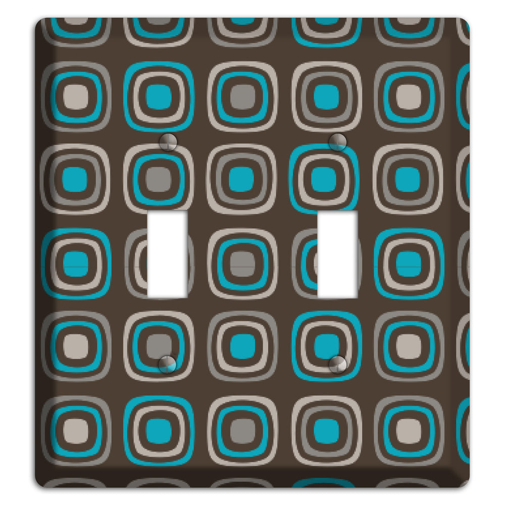 Multi Brown and Turquoise Retro Squares 2 Toggle Wallplate