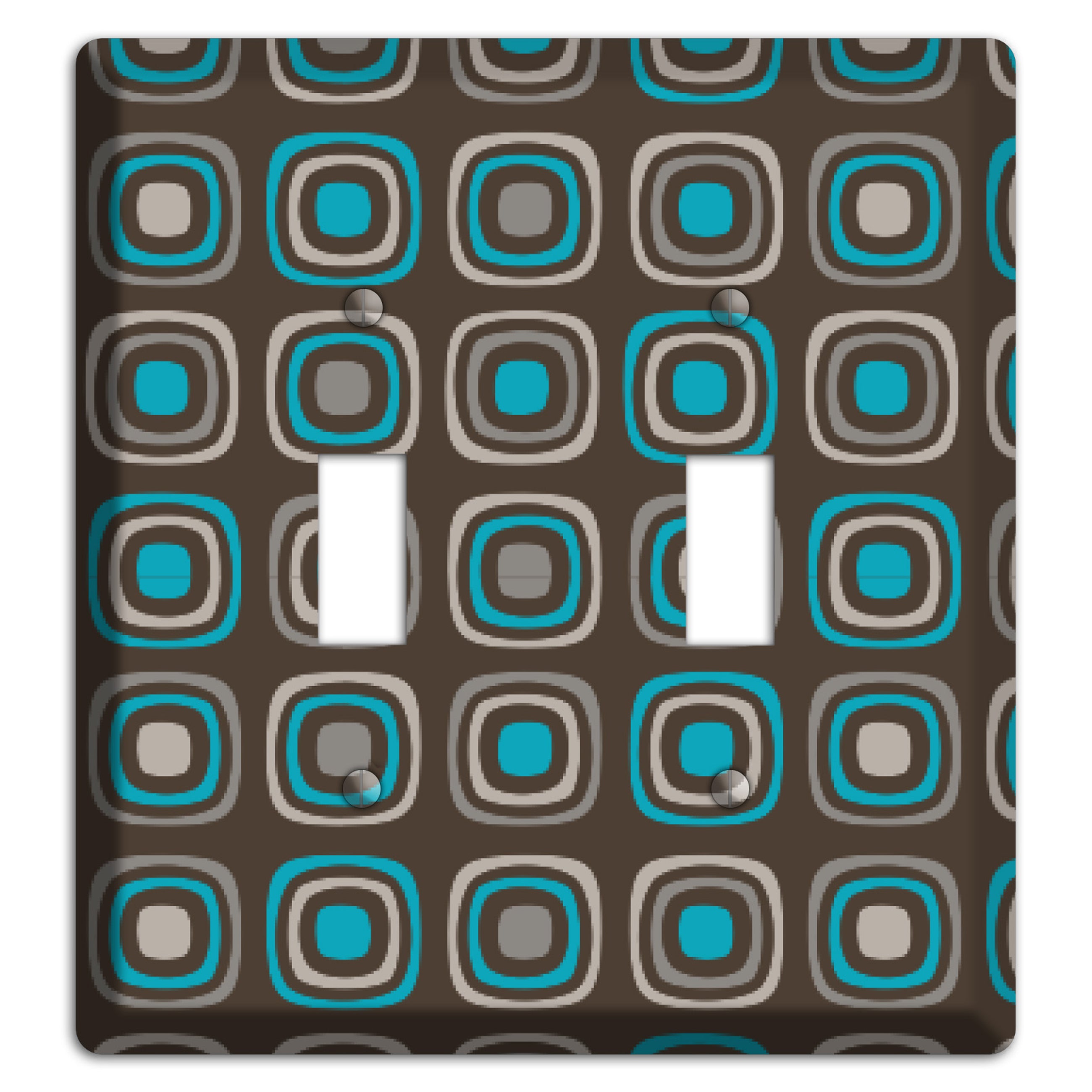 Multi Brown and Turquoise Retro Squares 2 Toggle Wallplate