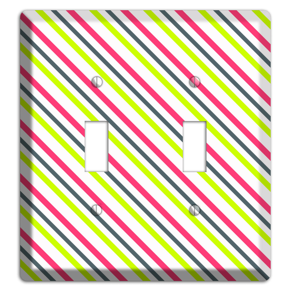 Fuschia and Lime Angled Stripe 2 Toggle Wallplate