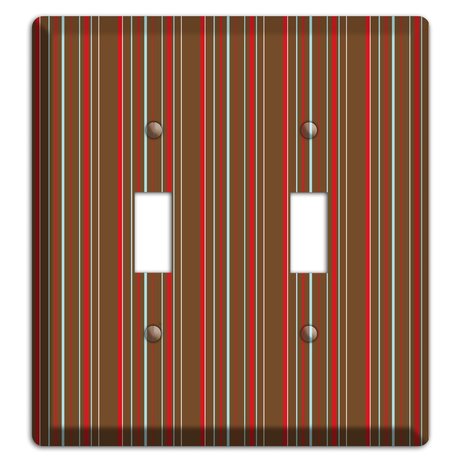 Brown Red and Dusty Blue Vertical Stripes 2 Toggle Wallplate