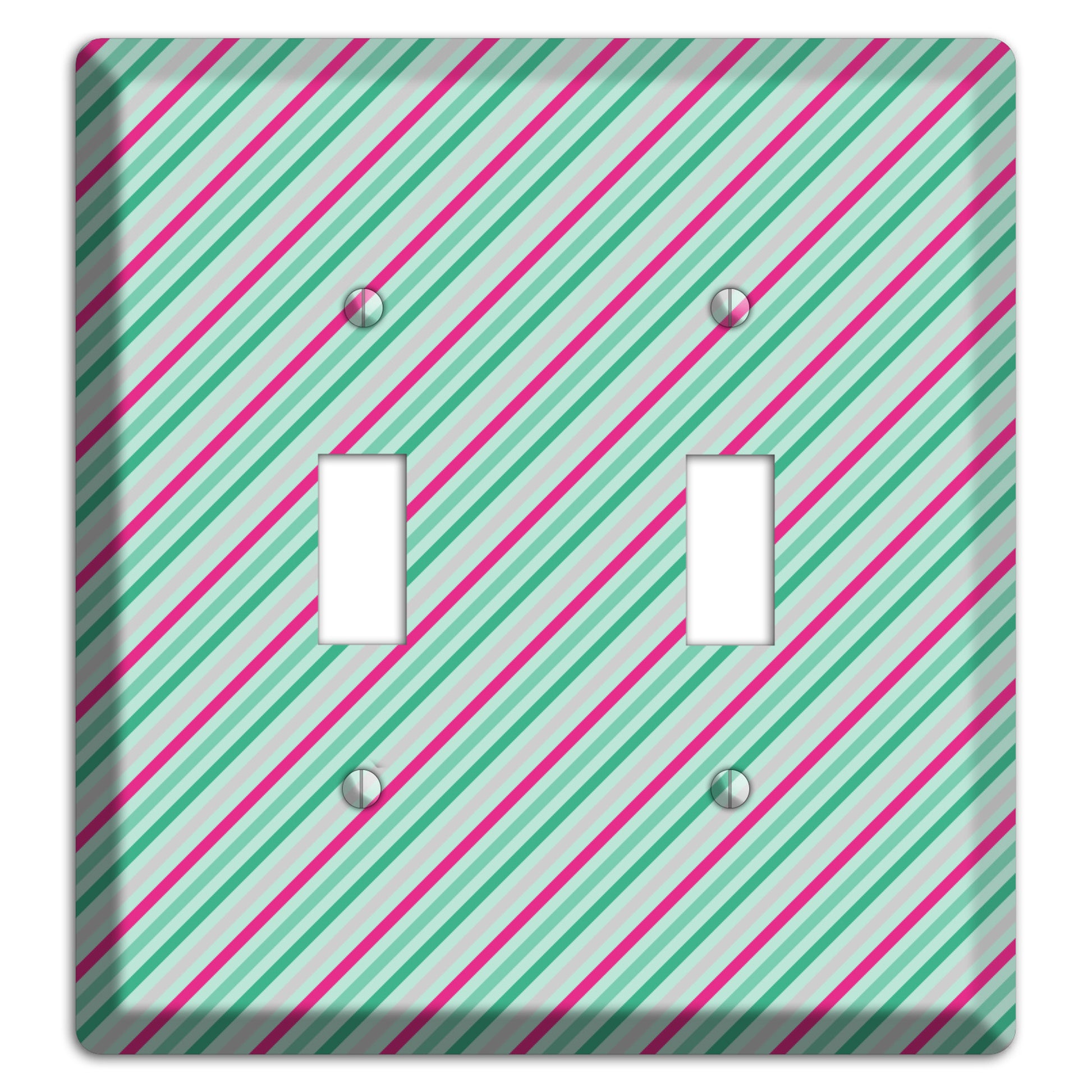 Grey Fuschia and Multi Aqua Angled Stripes 2 Toggle Wallplate