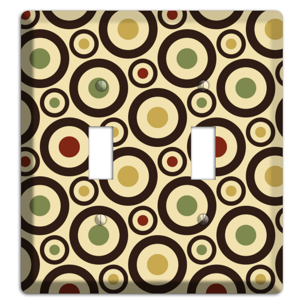 Beige with Olive Mustard Maroon Retro Bullseye 2 Toggle Wallplate