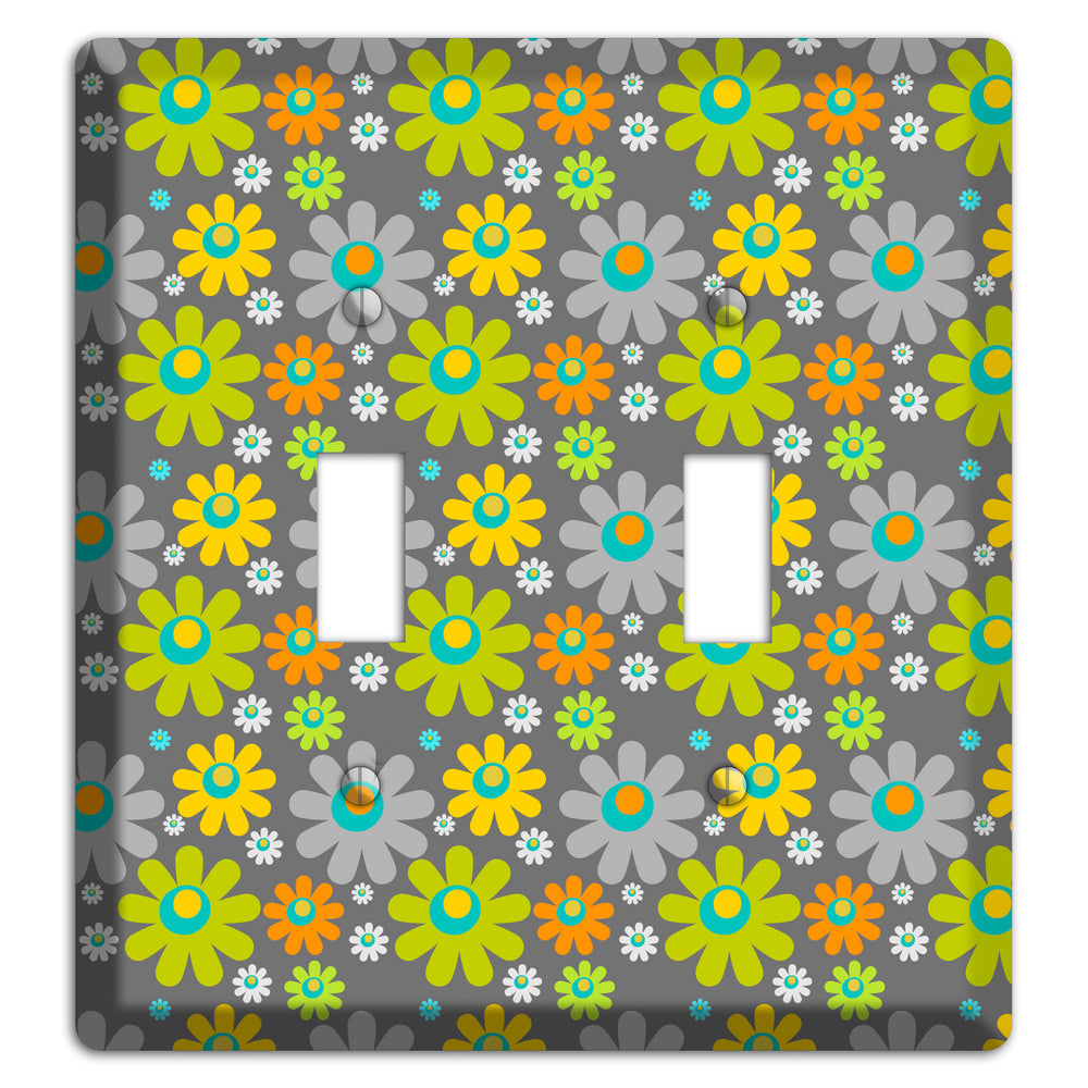 Grey and Yellow Flower Power 2 Toggle Wallplate