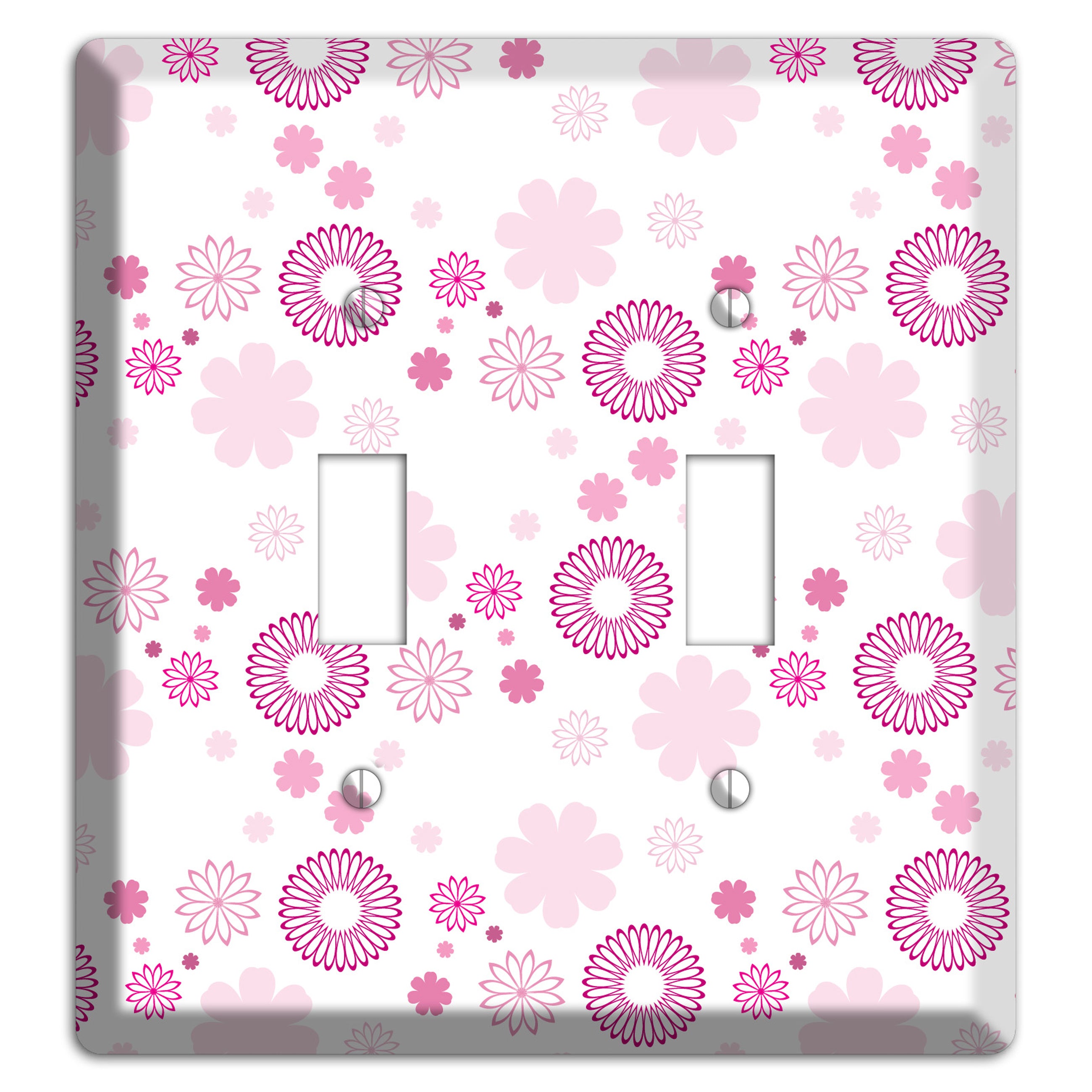White with Pink and Purple Floral Contour Retro Burst 2 Toggle Wallplate