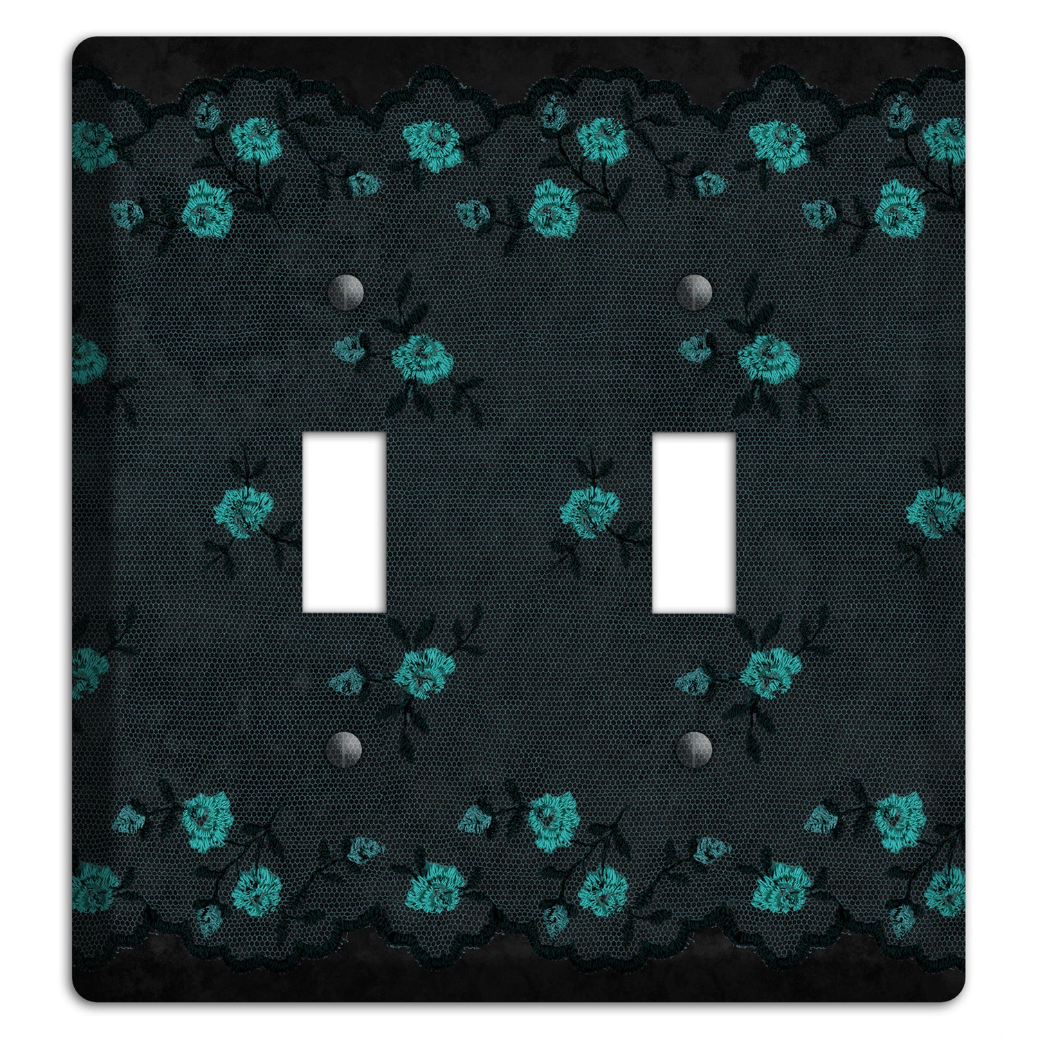 Embroidered Floral Black 2 Toggle Wallplate