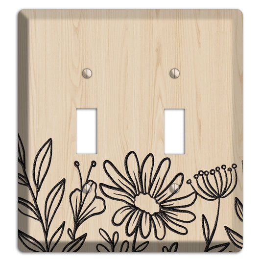 Hand-Drawn Floral 10 Wood Lasered 2 Toggle Wallplate