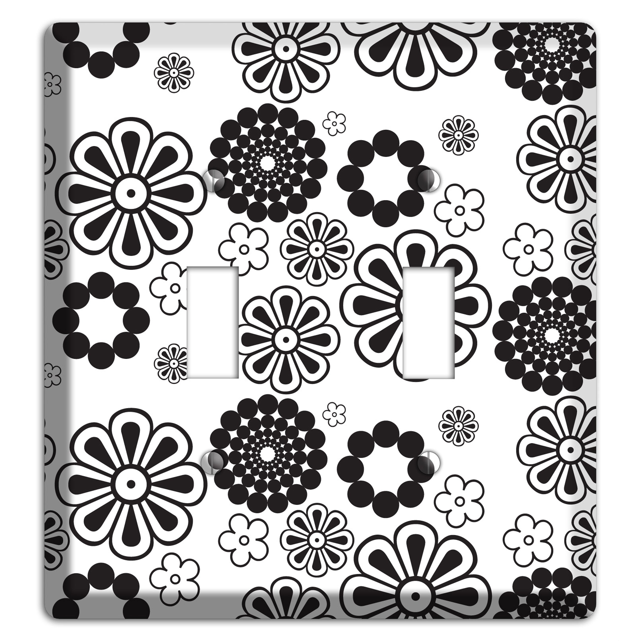 White With Black Retro Floral Contour 2 Toggle Wallplate