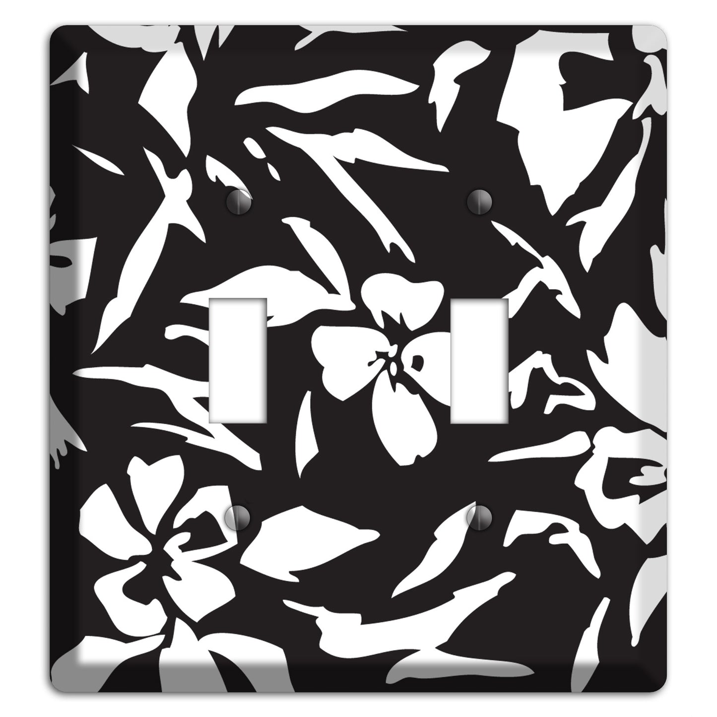 Black with White Woodcut Floral 2 Toggle Wallplate