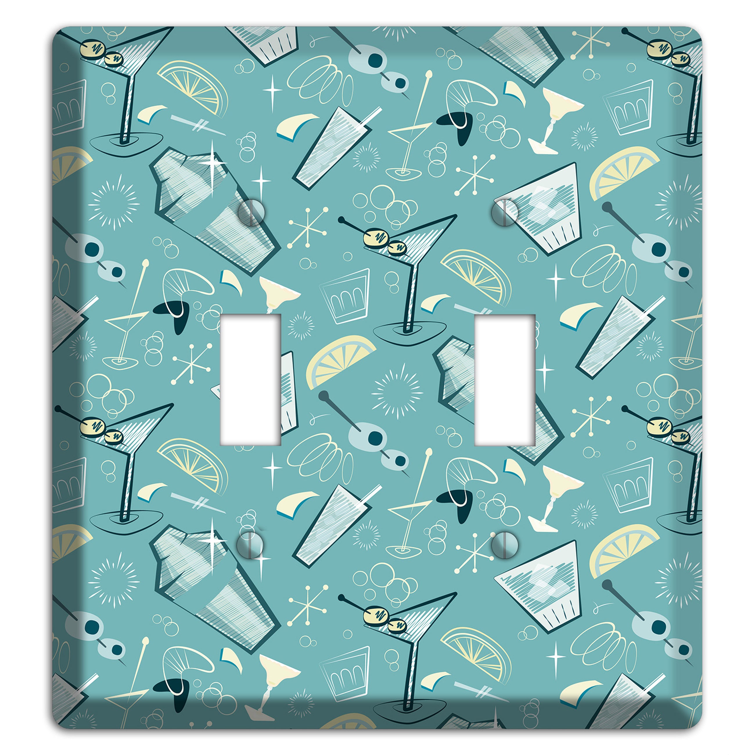 Retro Cocktails Teal 2 Toggle Wallplate