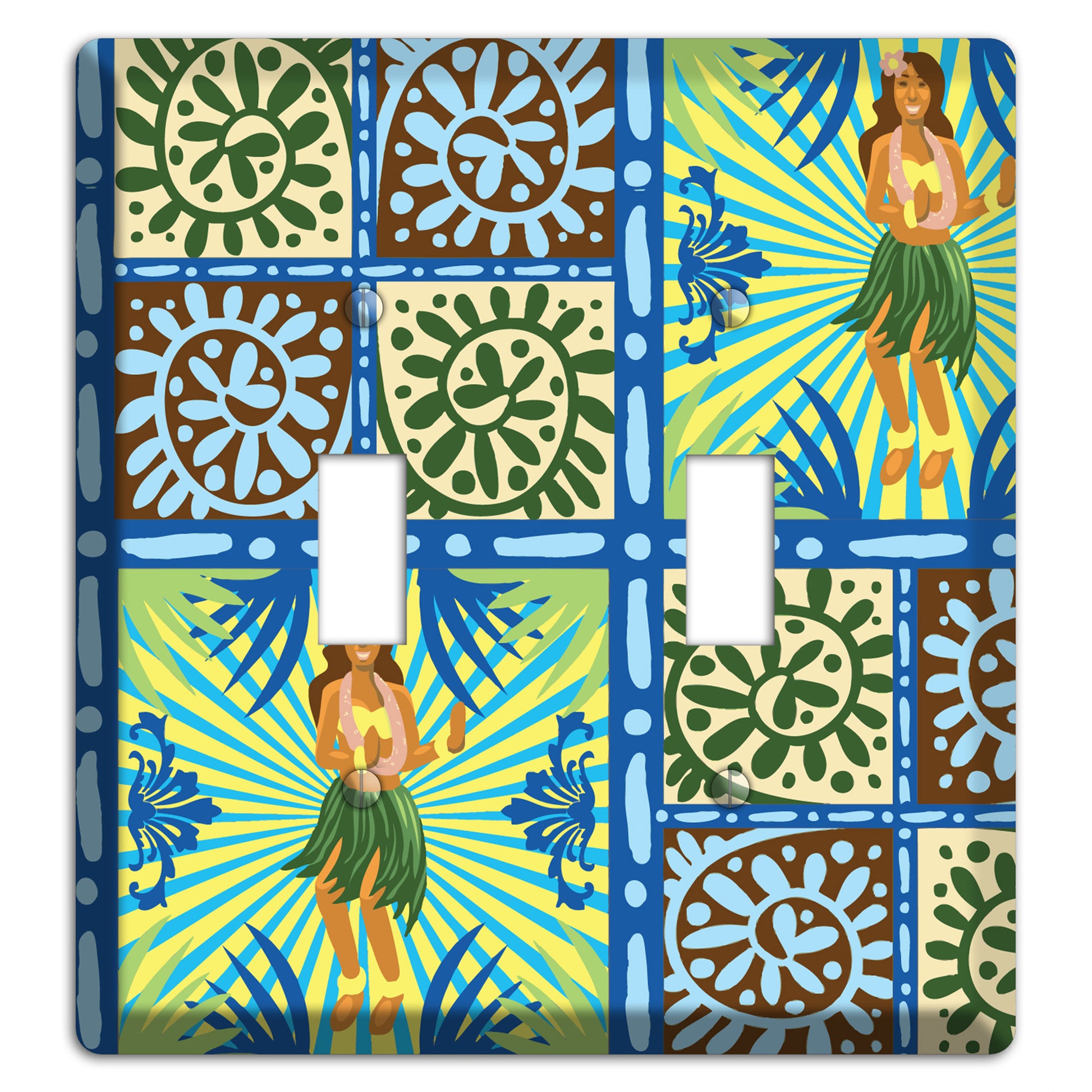 Blue and Green Hula 2 Toggle Wallplate