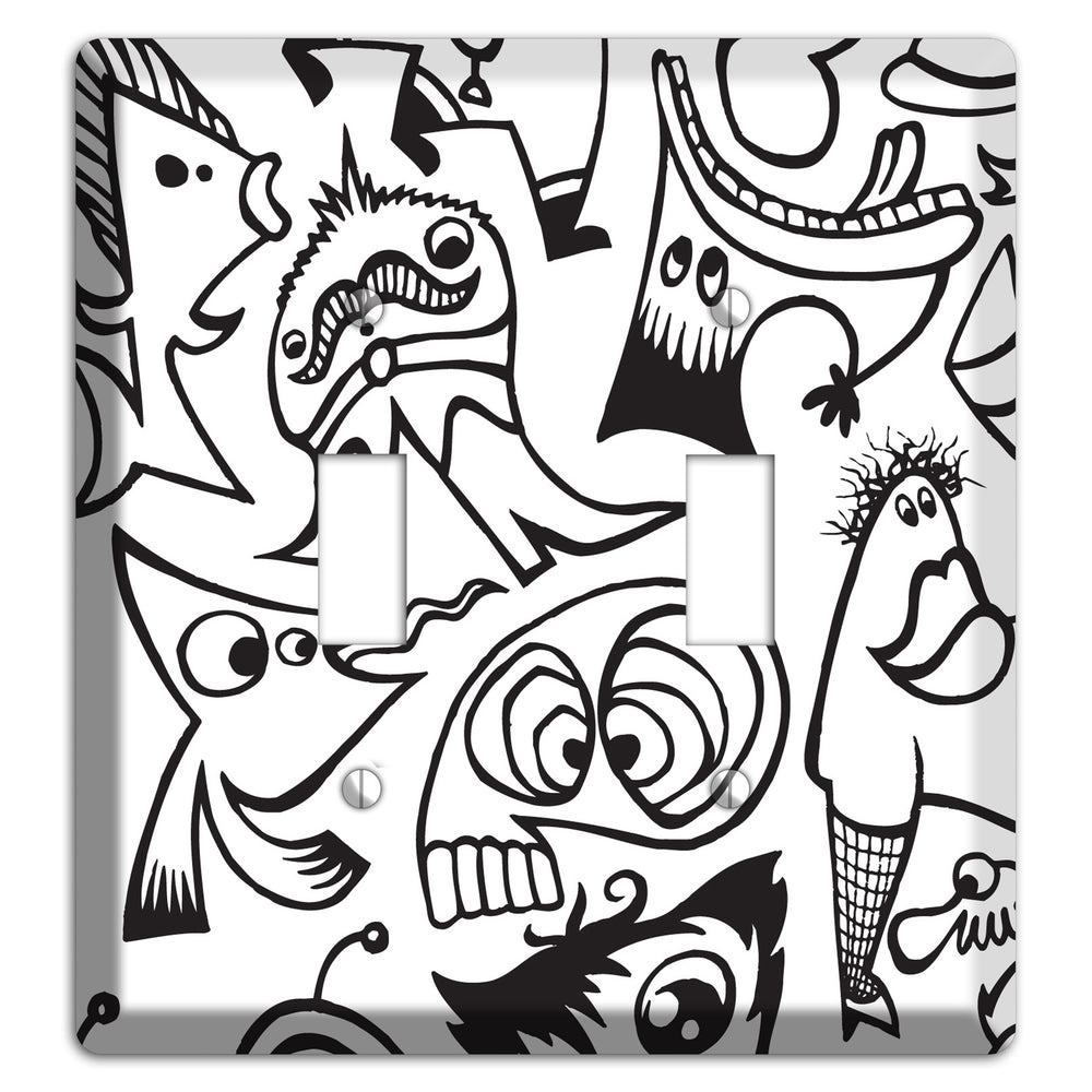 Black and White Whimsical Faces 2 2 Toggle Wallplate