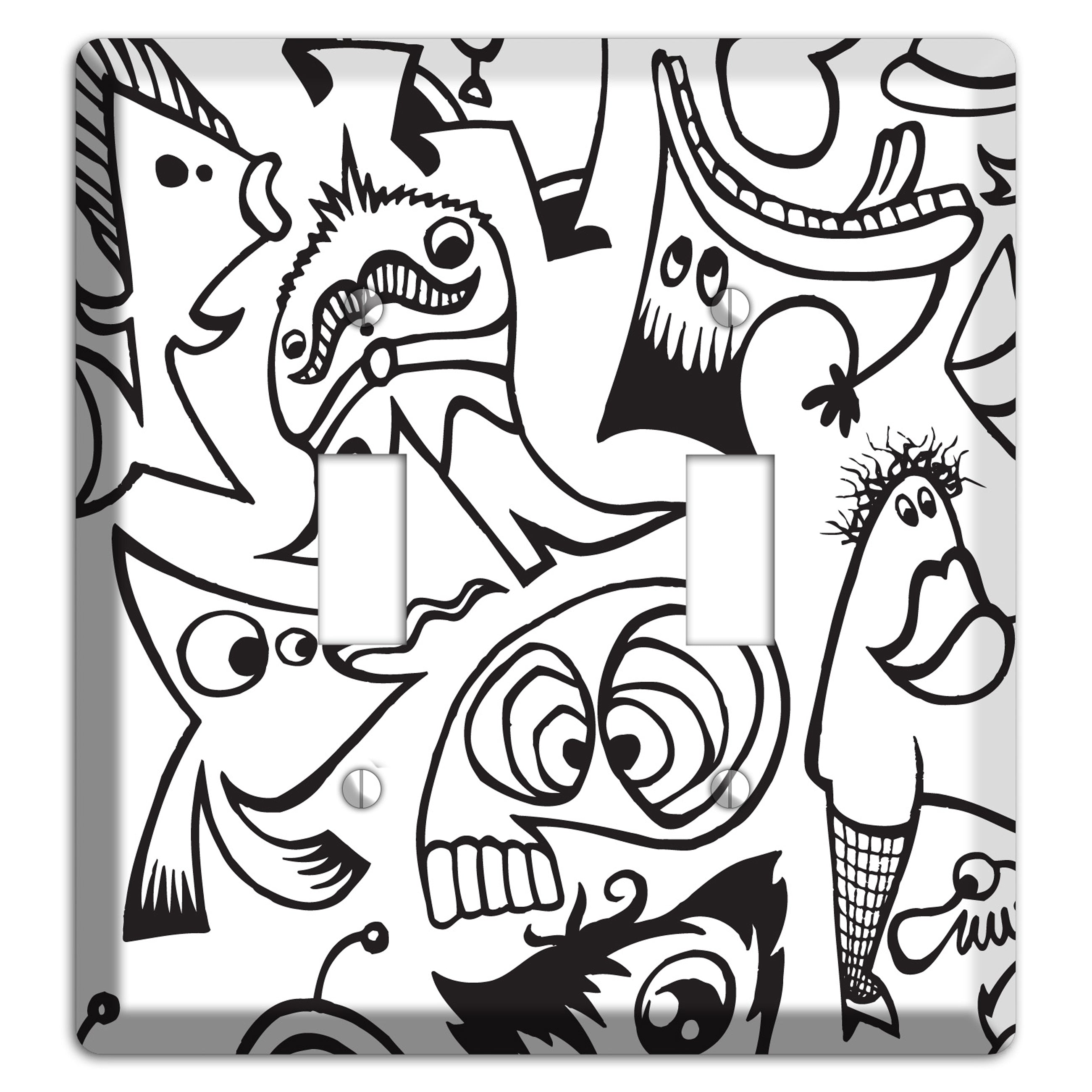 Black and White Whimsical Faces 2 2 Toggle Wallplate