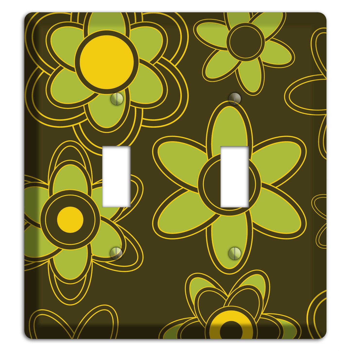 Brown with Lime Retro Floral Contour 2 Toggle Wallplate