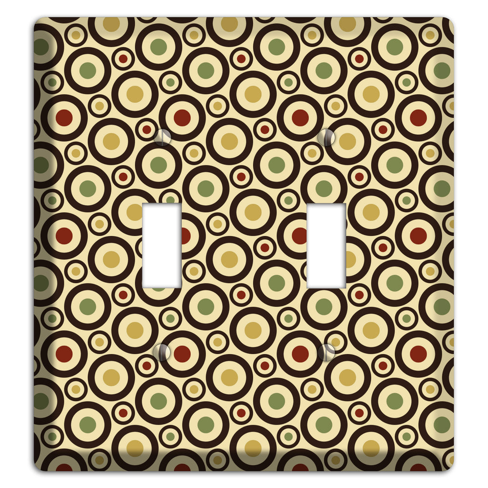 Beige with Olive Mustard Maroon Retro Tiny Bullseye 2 Toggle Wallplate
