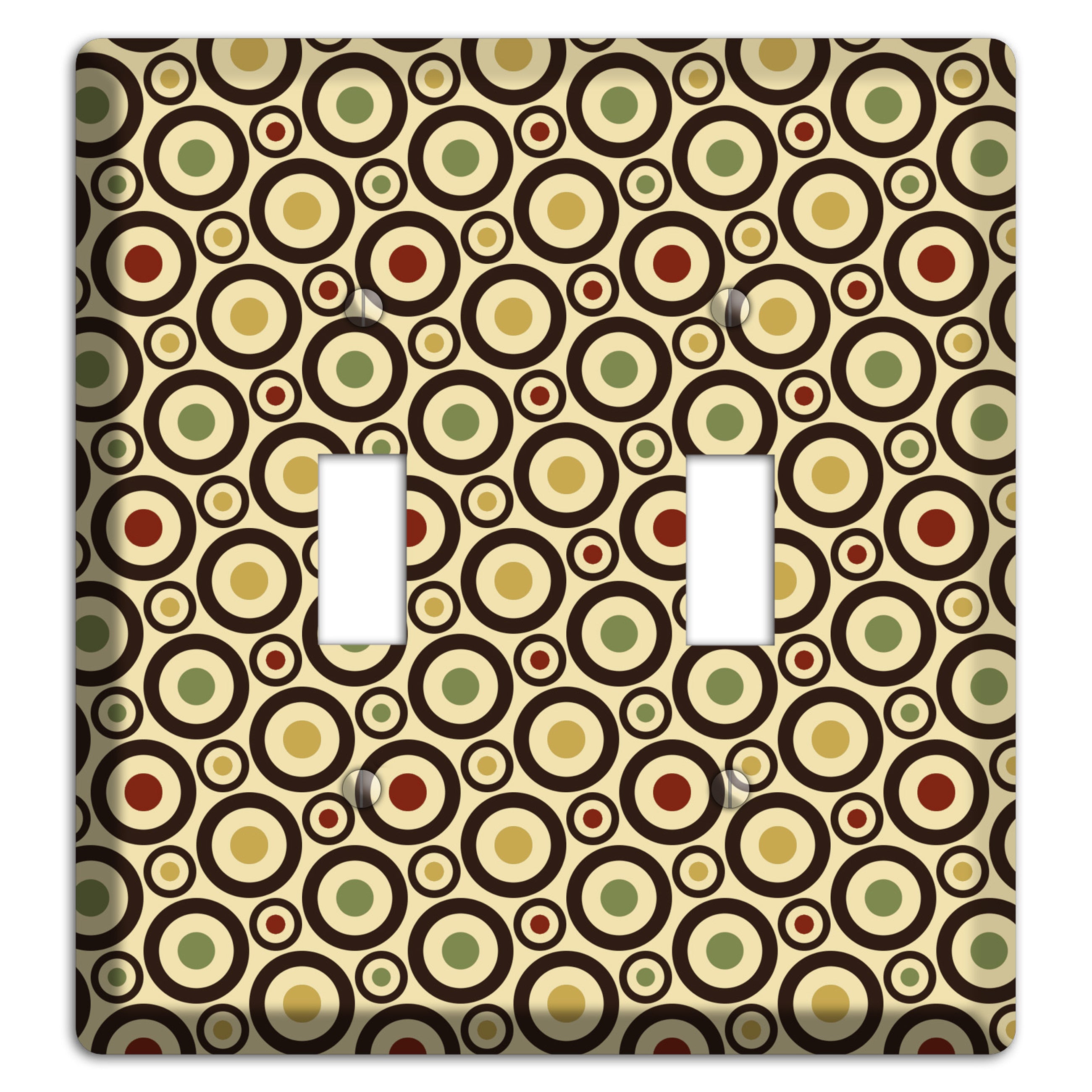 Beige with Olive Mustard Maroon Retro Tiny Bullseye 2 Toggle Wallplate
