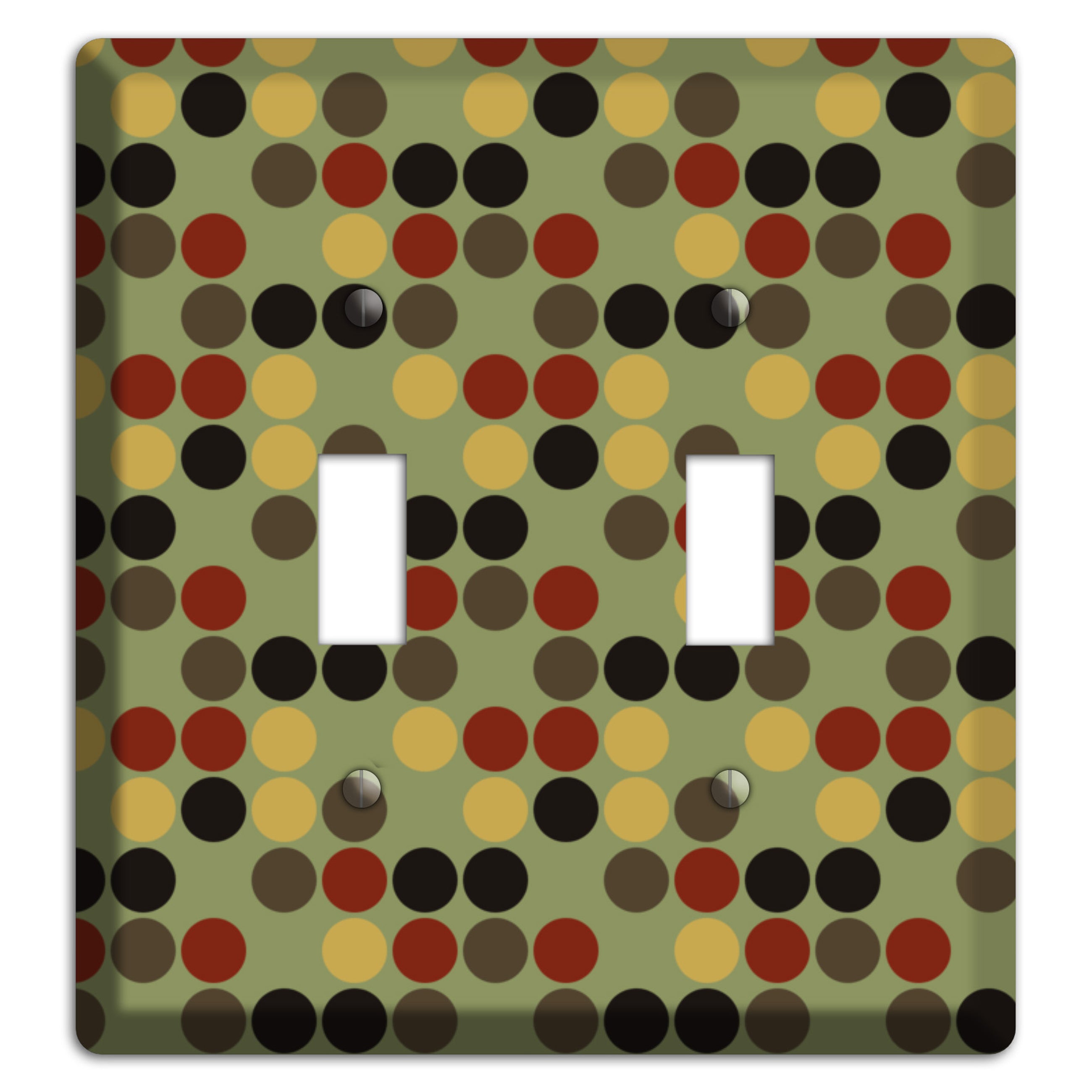 Olive with Red Brown Black Offset Dots 2 Toggle Wallplate