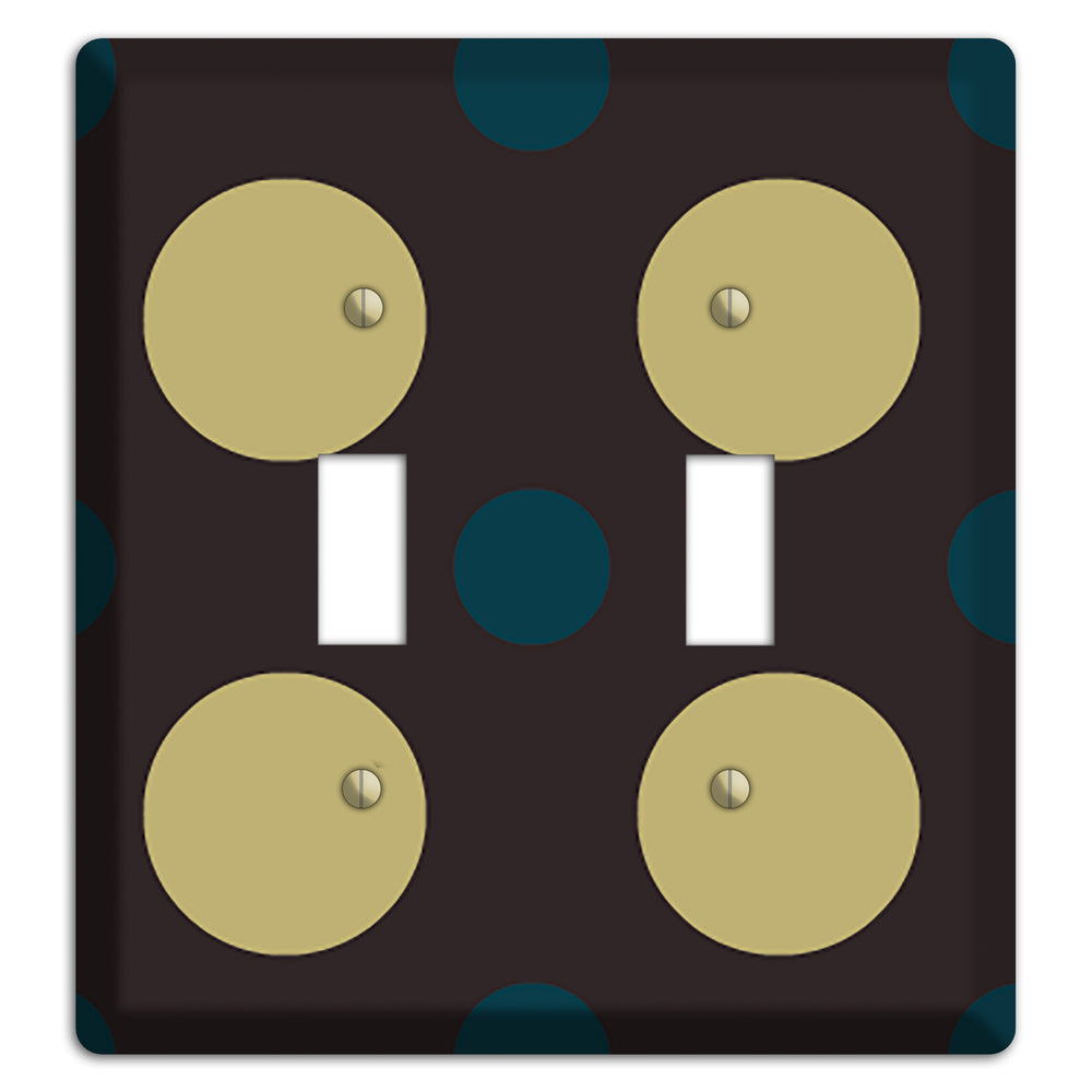 Brown with Olive and Dark Aqua Multi Polka Dots 2 Toggle Wallplate