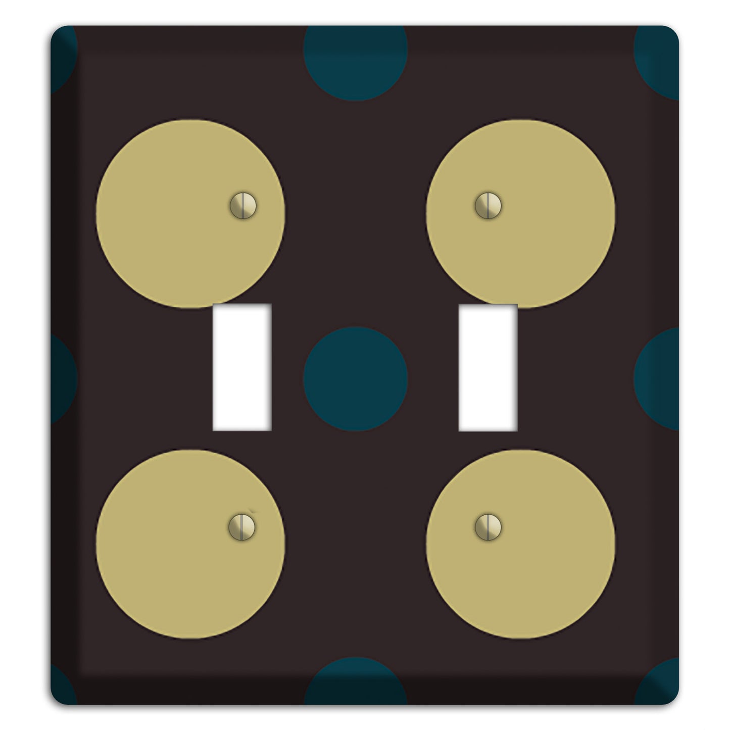 Brown with Olive and Dark Aqua Multi Polka Dots 2 Toggle Wallplate