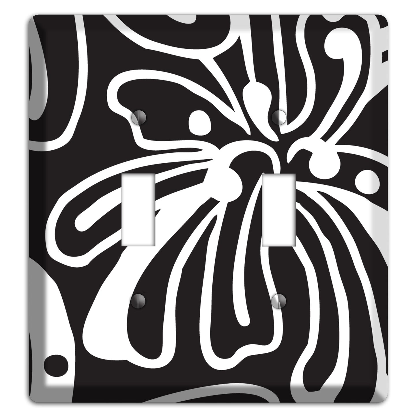 Black with White Flower 2 Toggle Wallplate