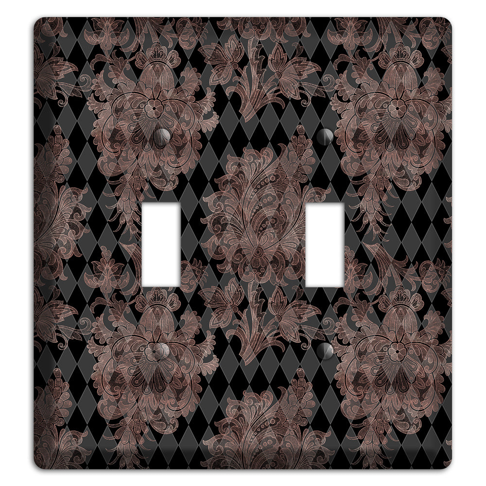 Black and Rose Ornate Diamond 2 Toggle Wallplate