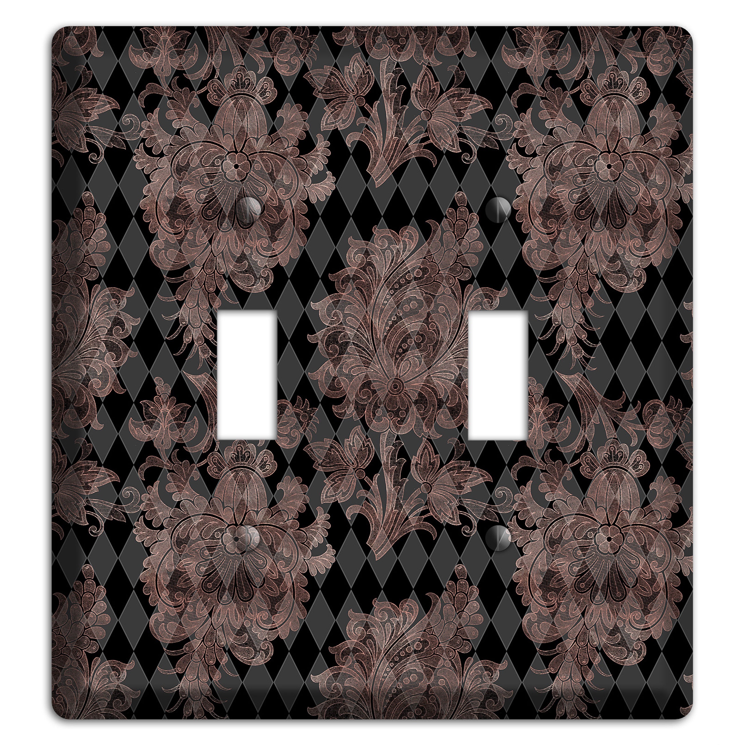 Black and Rose Ornate Diamond 2 Toggle Wallplate