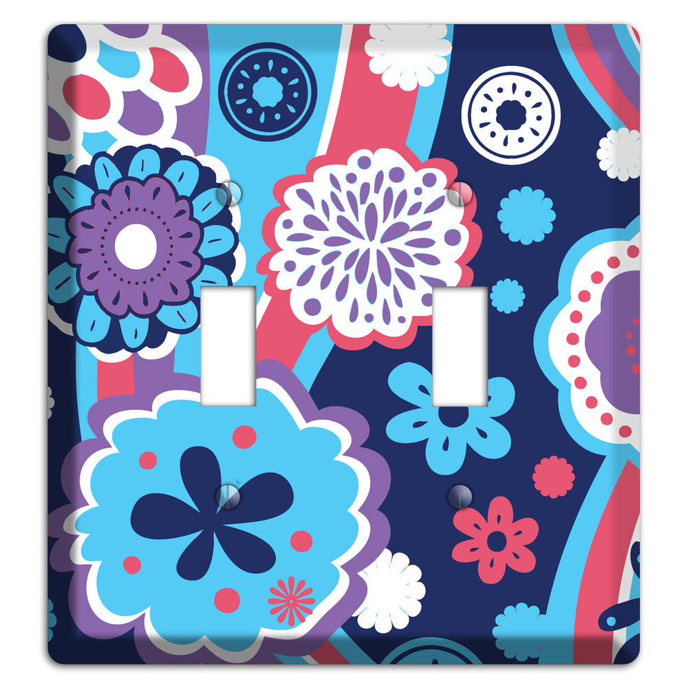 Blue Purple and Pink Retro Suzani 2 Toggle Wallplate