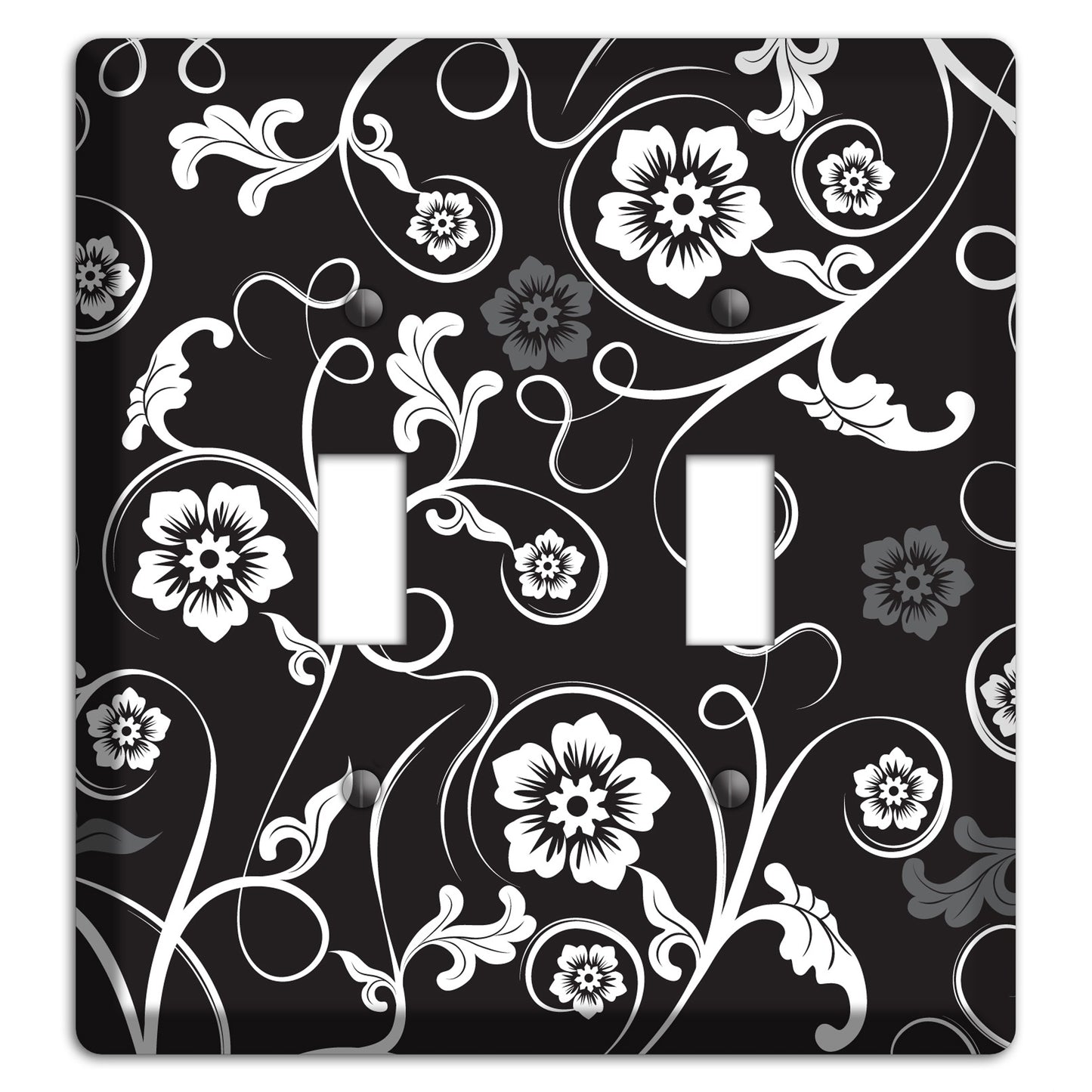 Black with White Flower Sprig 2 Toggle Wallplate