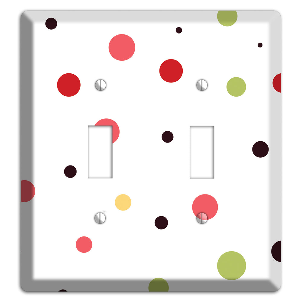 White with Multi Pink Small Dots 2 Toggle Wallplate