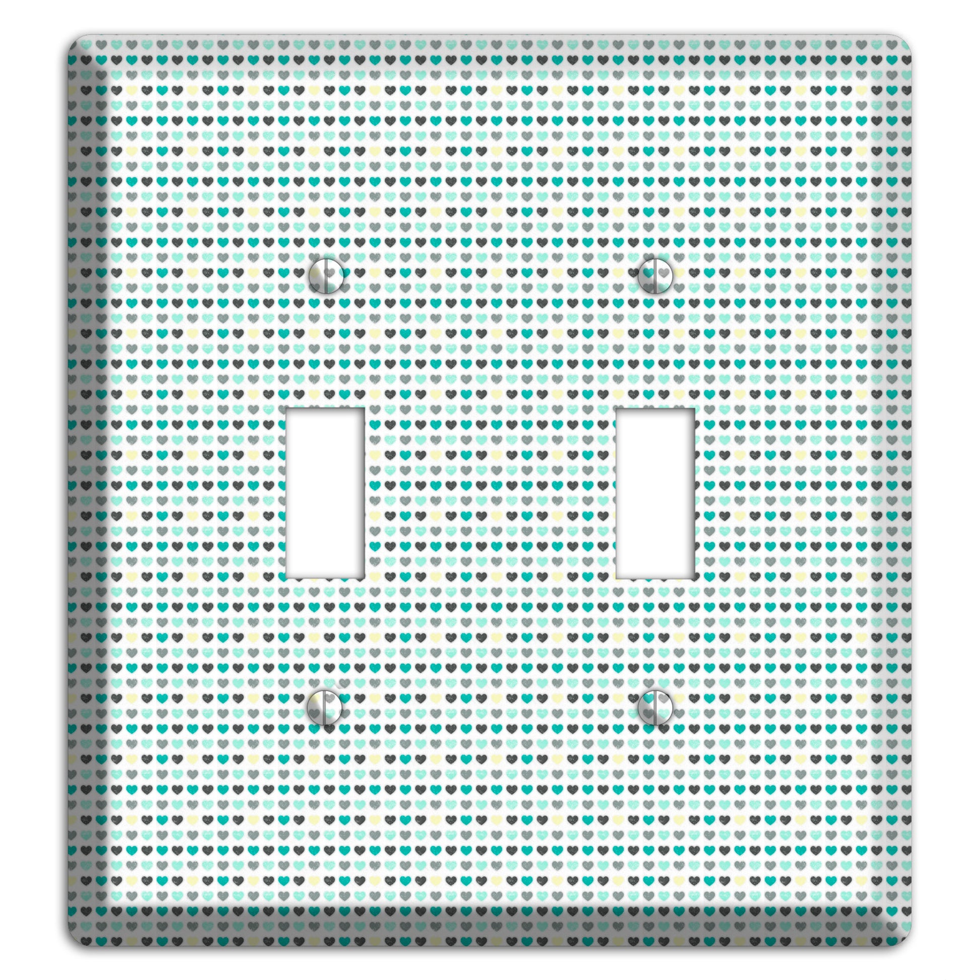 Multi Teal Grey Yellow Optical Hearts 2 Toggle Wallplate