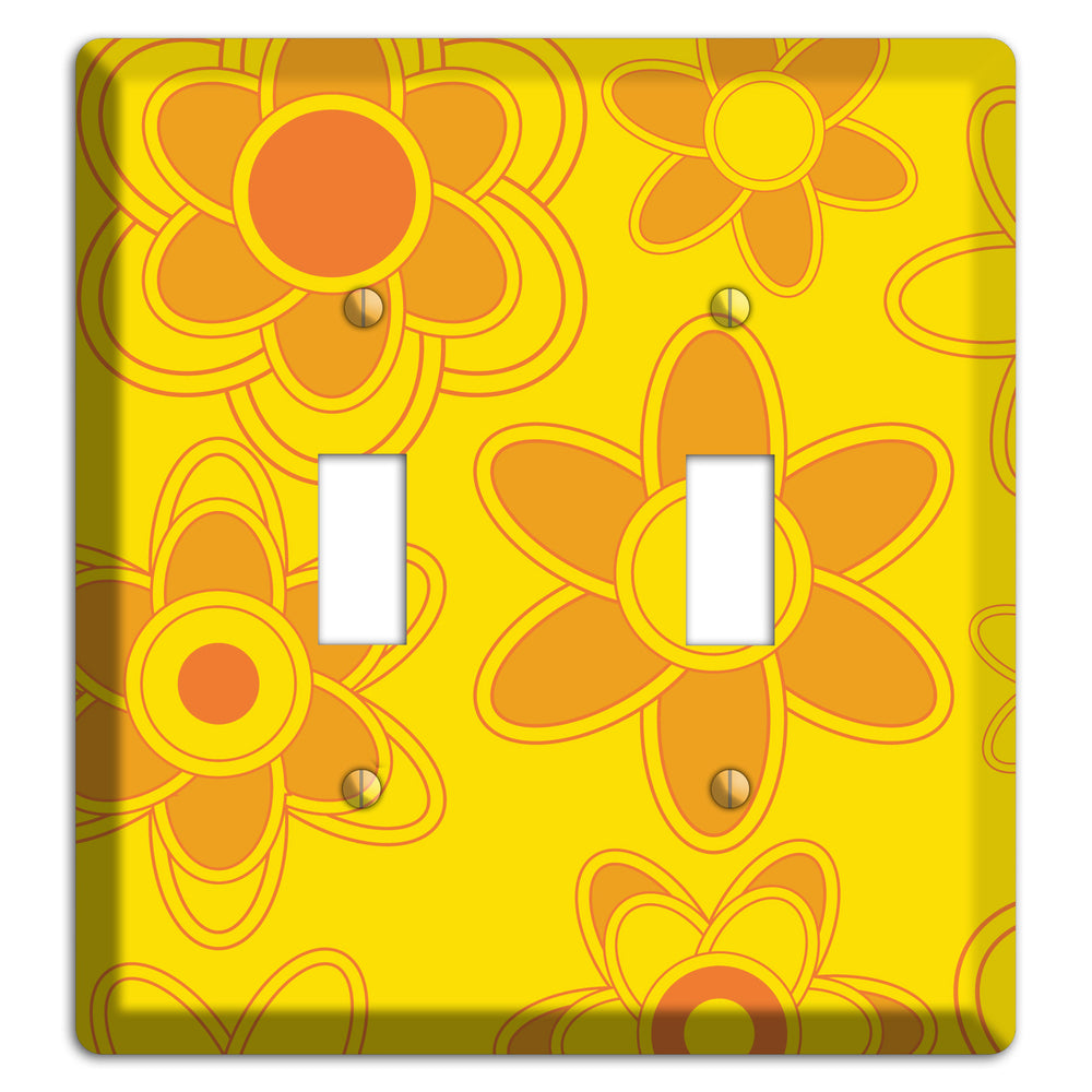 Yellow with Orange Retro Floral Contour 2 Toggle Wallplate