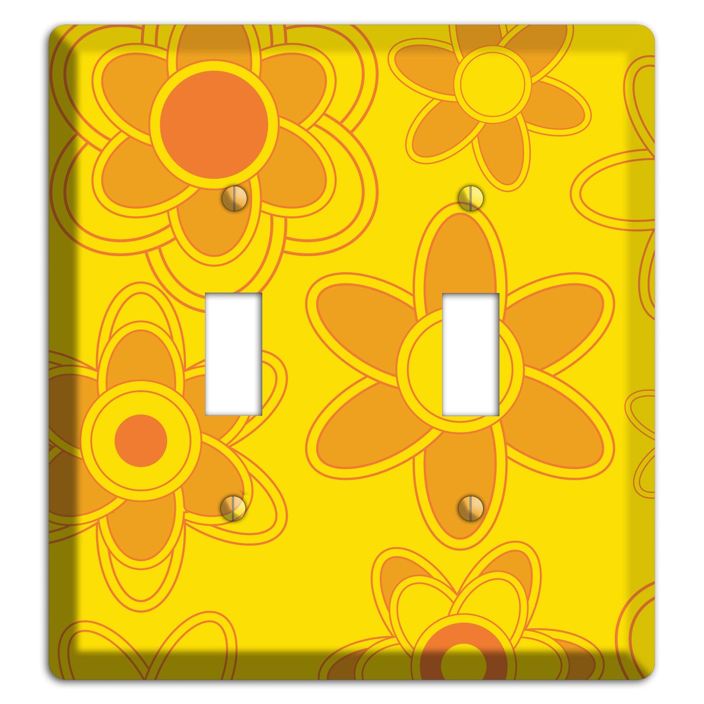 Yellow with Orange Retro Floral Contour 2 Toggle Wallplate