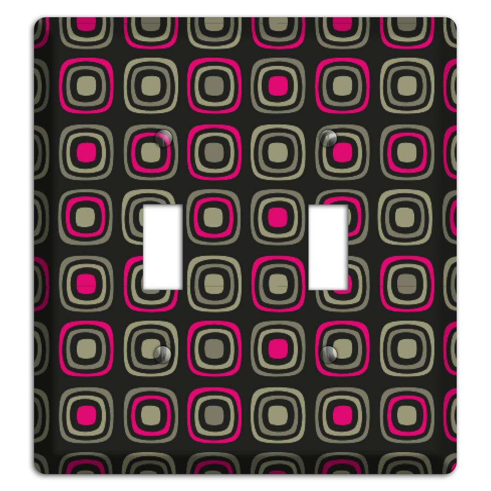 Multi Brown Fuschia Olive Retro Squares 2 Toggle Wallplate