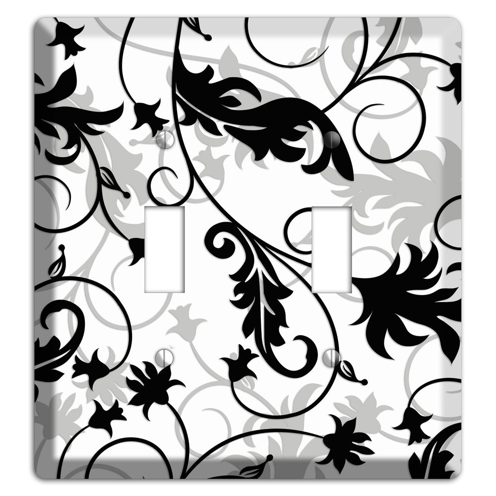 Black White and Grey Victorian Sprig 2 Toggle Wallplate