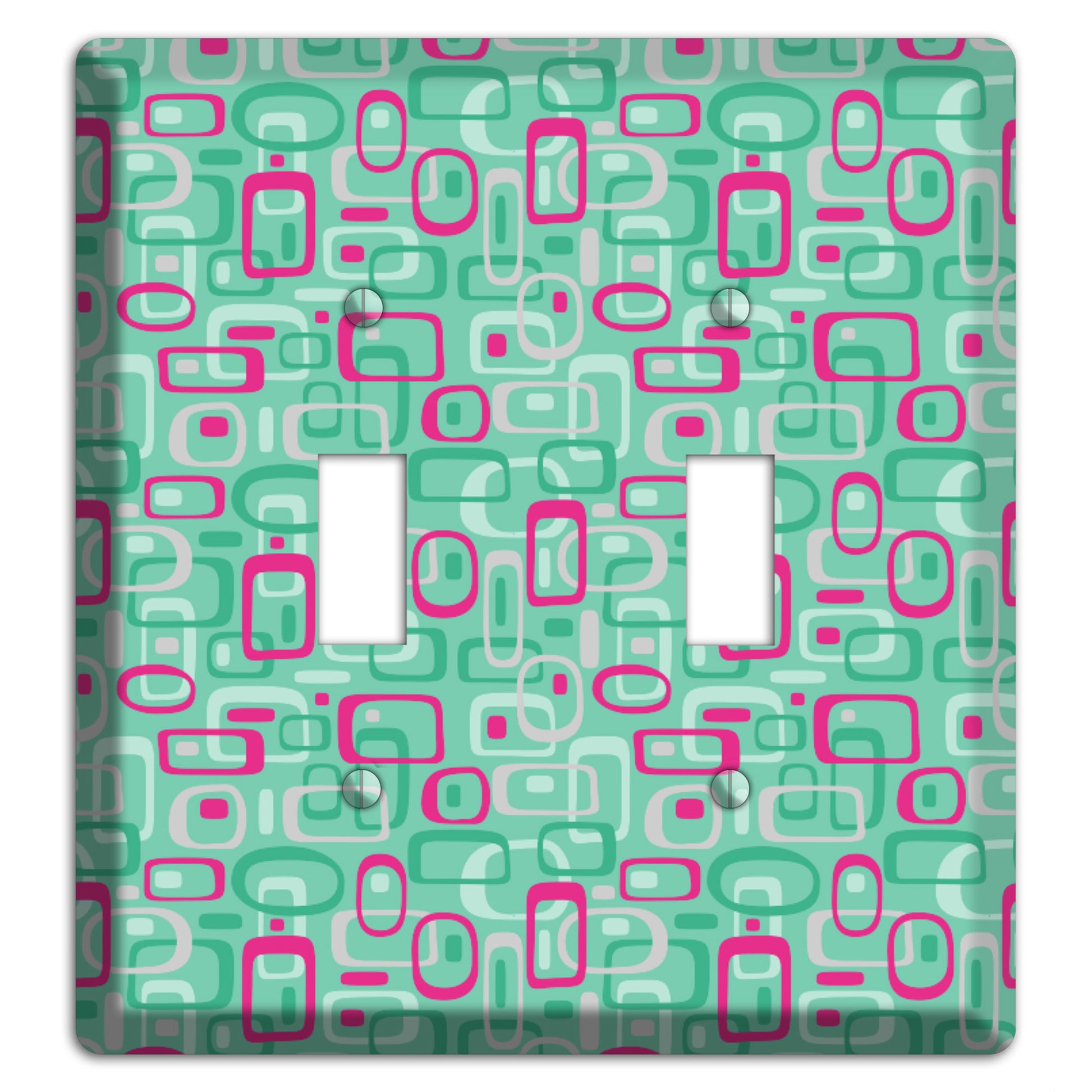 Aqua with Fuschia and Multi Green Retro Squares 2 Toggle Wallplate